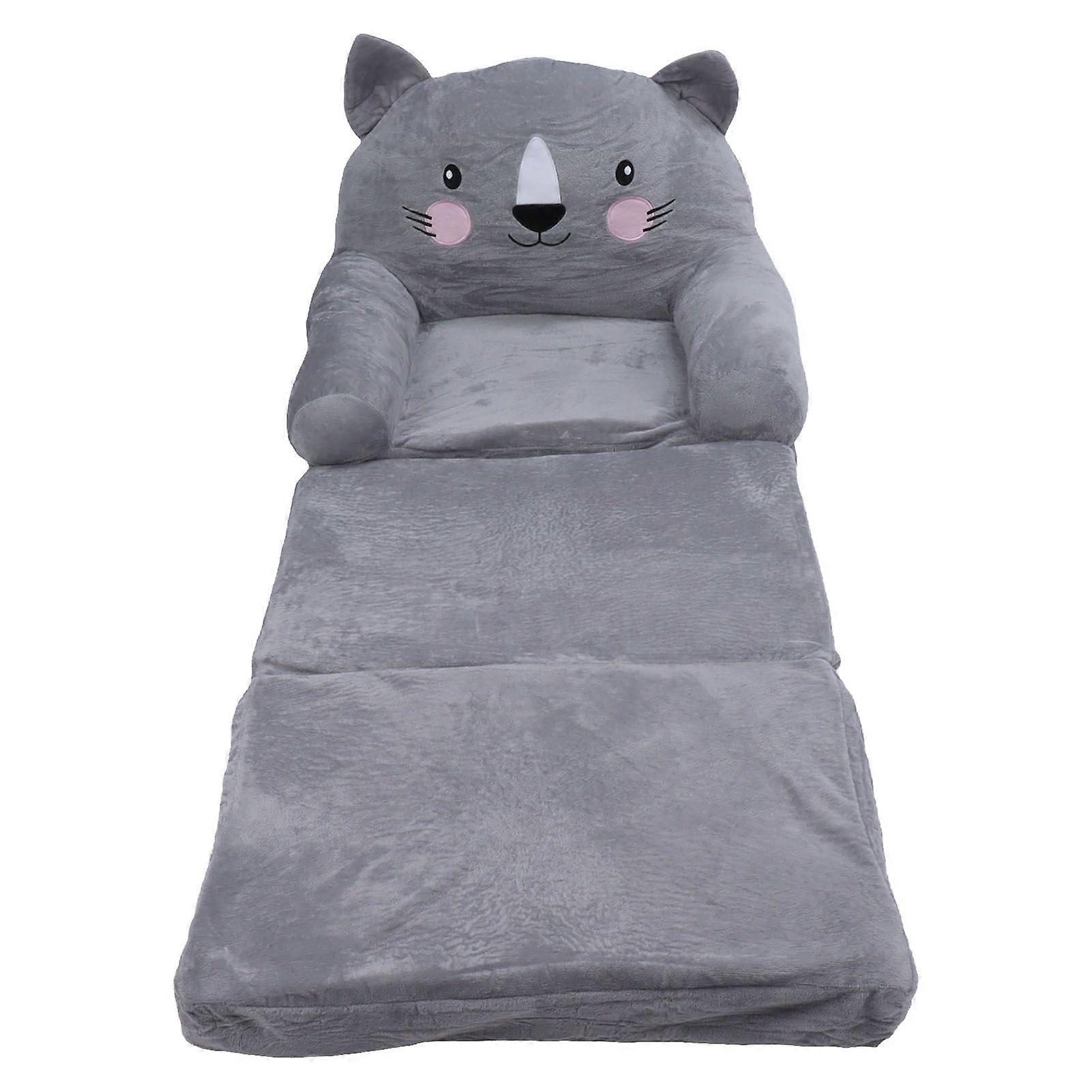 Toddler Chair Gray Cartoon Style Foldable Wide Handle Stable Backrest Breathable Baby Sofa for Home Bedroom 3 Layers