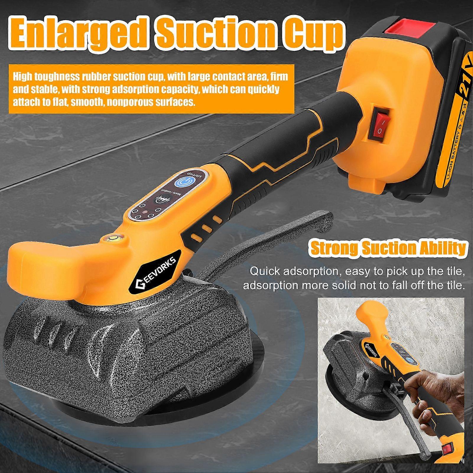 Geevorks 21V Automatic Tile Tiling Machine High Loading Capacity Wall Floor Tiles Laying Vibrating Tool Handheld Tile Leveller Enlarged Suction Cup wi