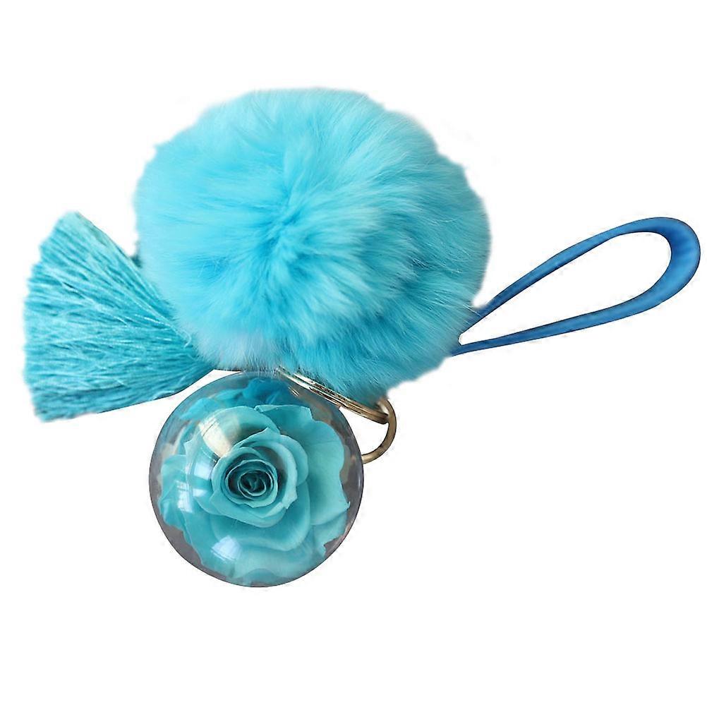 Eternal Flower Key Chain for Decoration with Pom Pom Charm