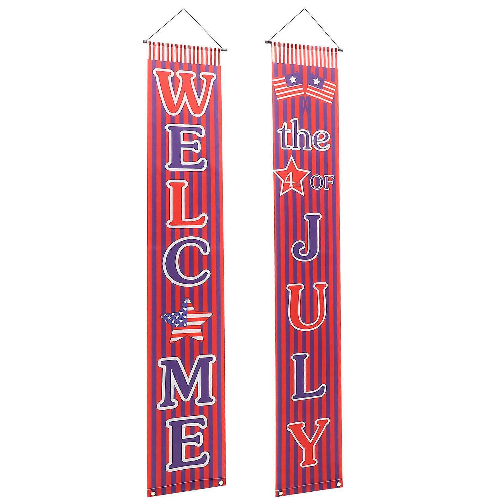 Independence Day Porch Banner Patriotic Hanging Sign for 1Pair