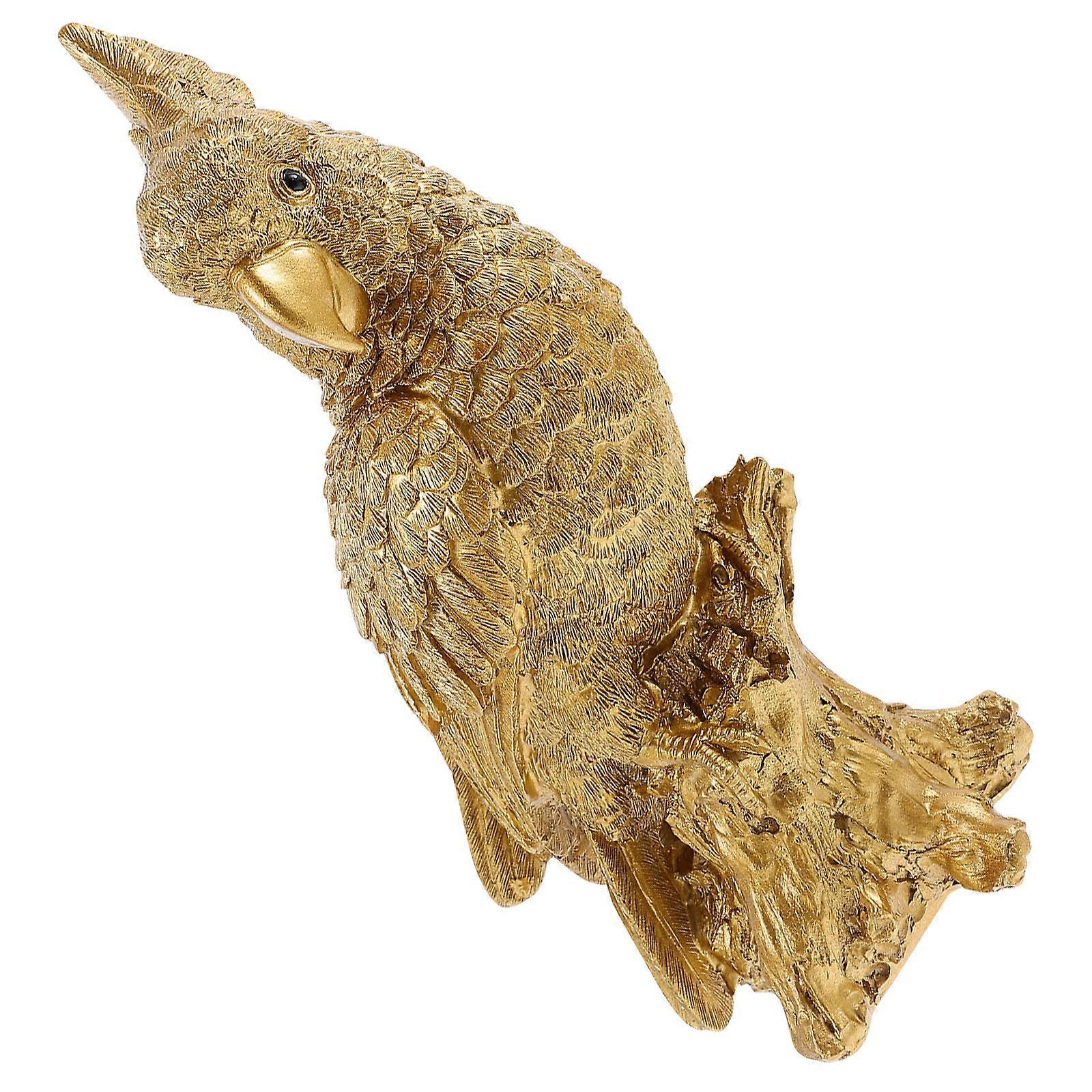 Parrot Figurine Resin Craft Decoration for Home 3Pcs Golden Bird Statue Set
