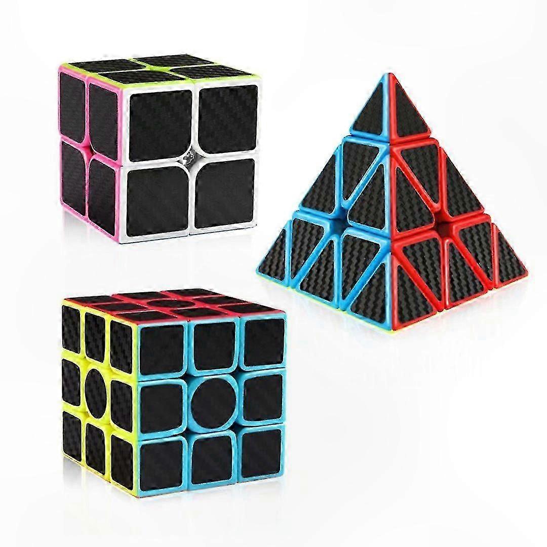 Carbon Fiber Speed Cube Bundle 2x2 3x3 Pyraminx, Puzzle Toys for Kids Magic Cubes Set