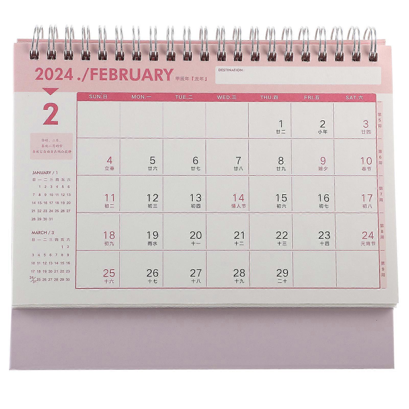 Delicate Standing Desk Calendar for Office Use 3Pcs Pink Paper Material