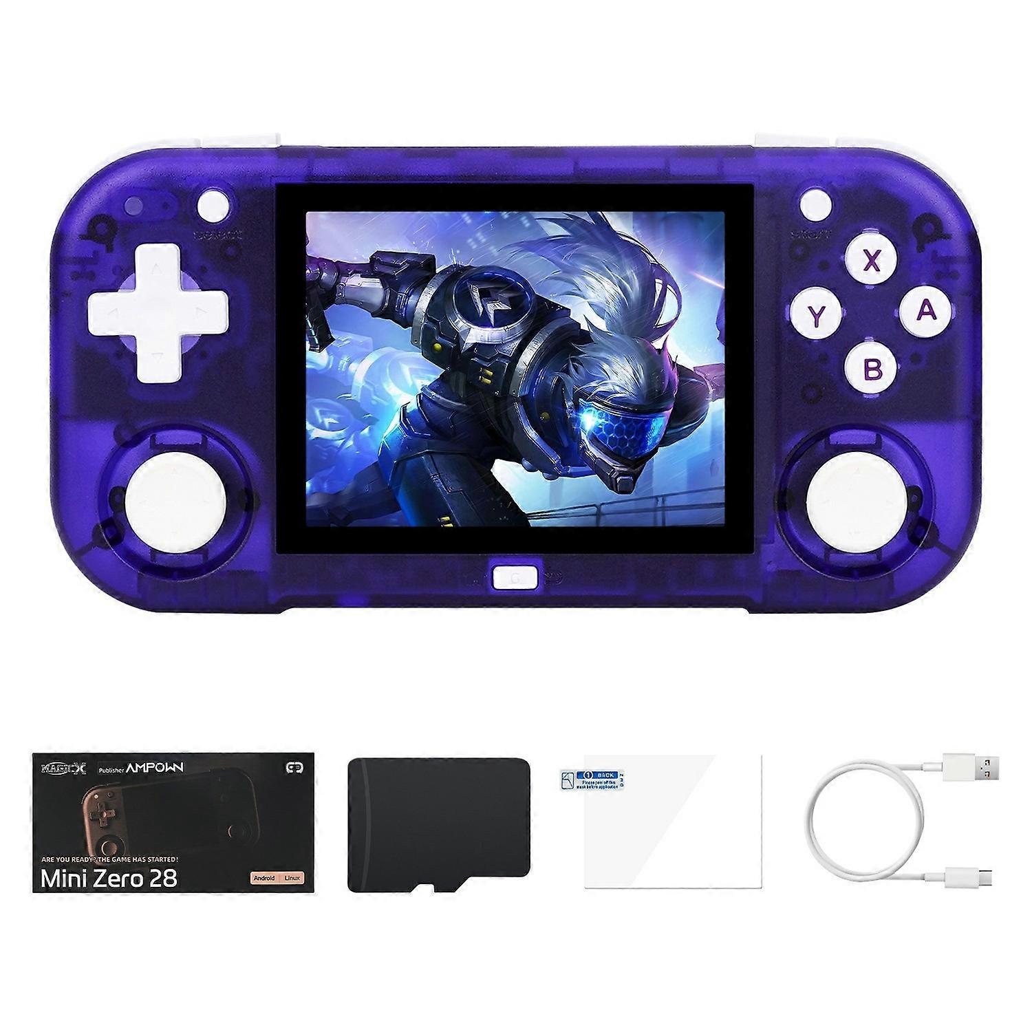 1pc AMPOWN MINI ZERO 28 Console de jeu portable rétro avec carte 64G - Violet