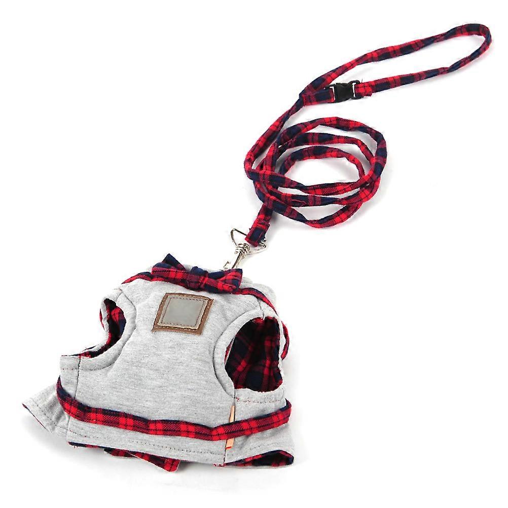 Puppy Harness Leash Adjustable Mesh Vest with Bowknot for Pets Grey M