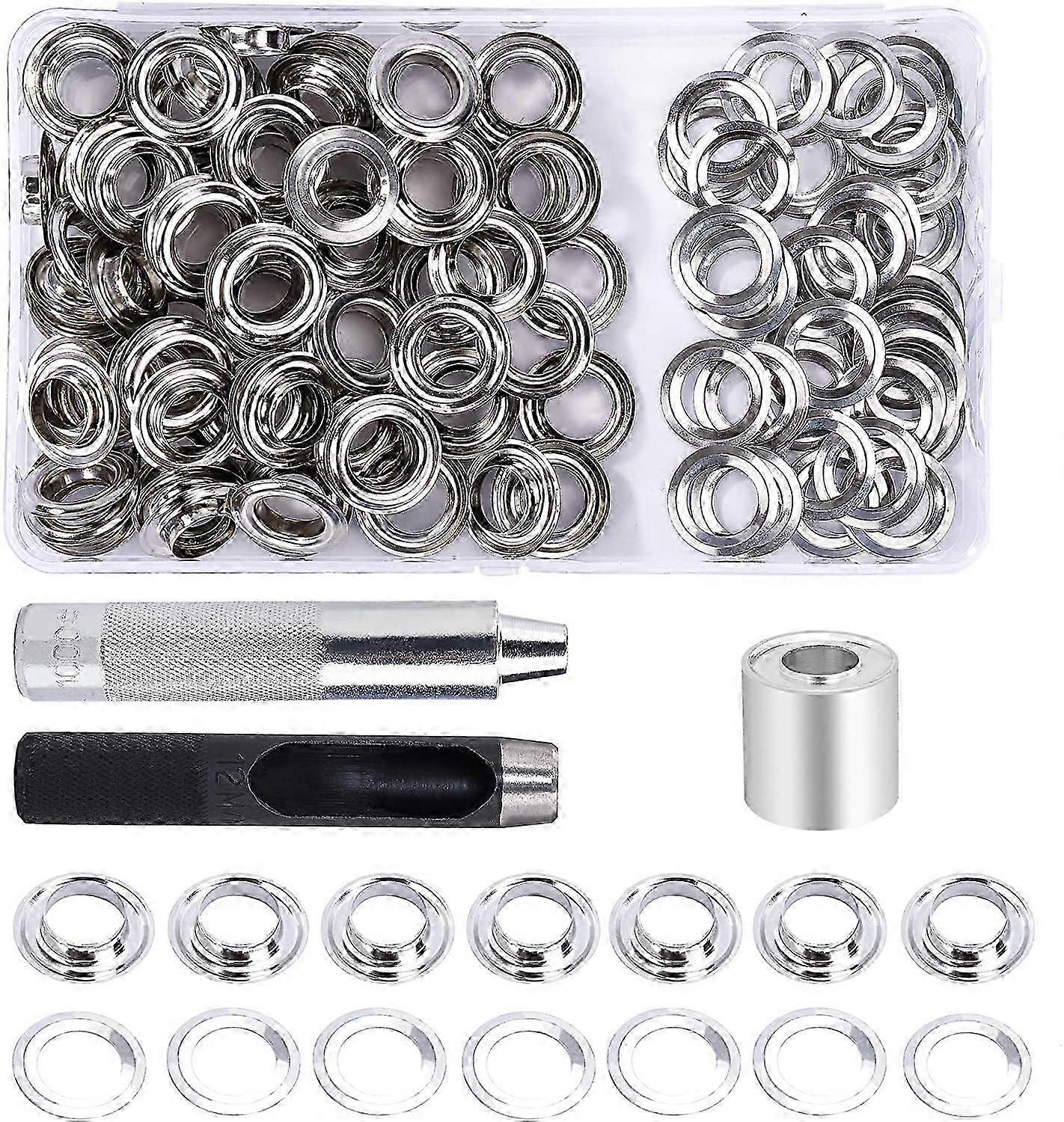 Grommet Kit Eyelets Tools 12mm 100 Sets Eyelets with 3pcs Grommet Eyelet Tools and Storage Box for DIY Fabric Tarp Craft 2025