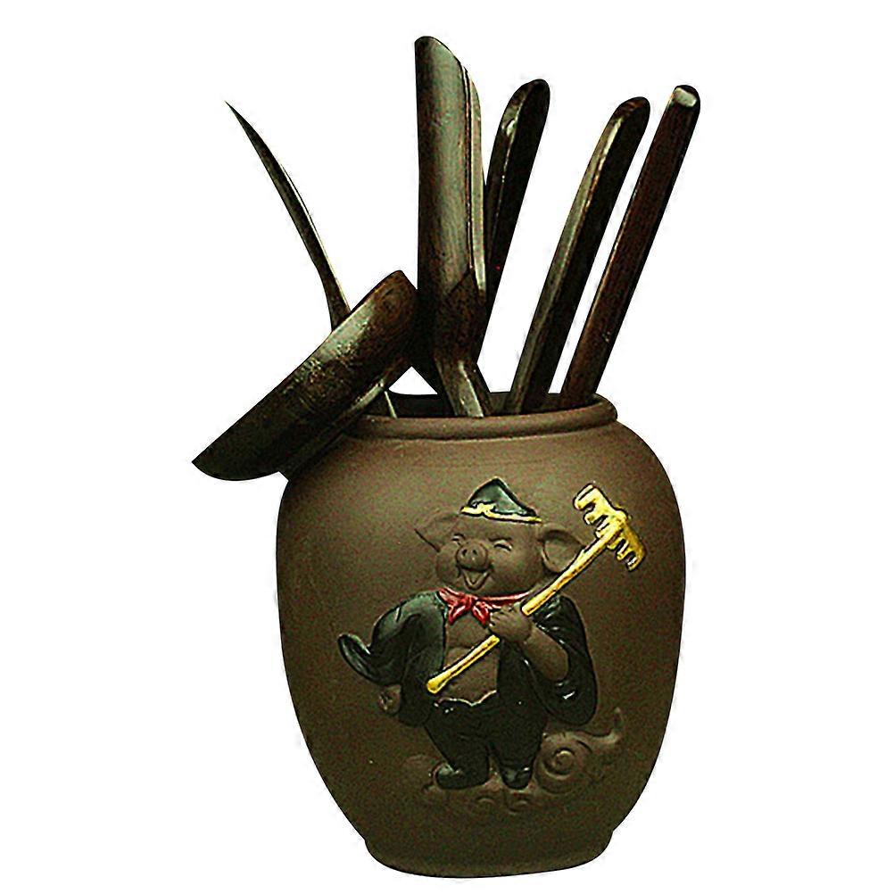 Chinese Kung Fu Tea Set Ebony Solid Wood Tea Making Tool Kit for 1Set