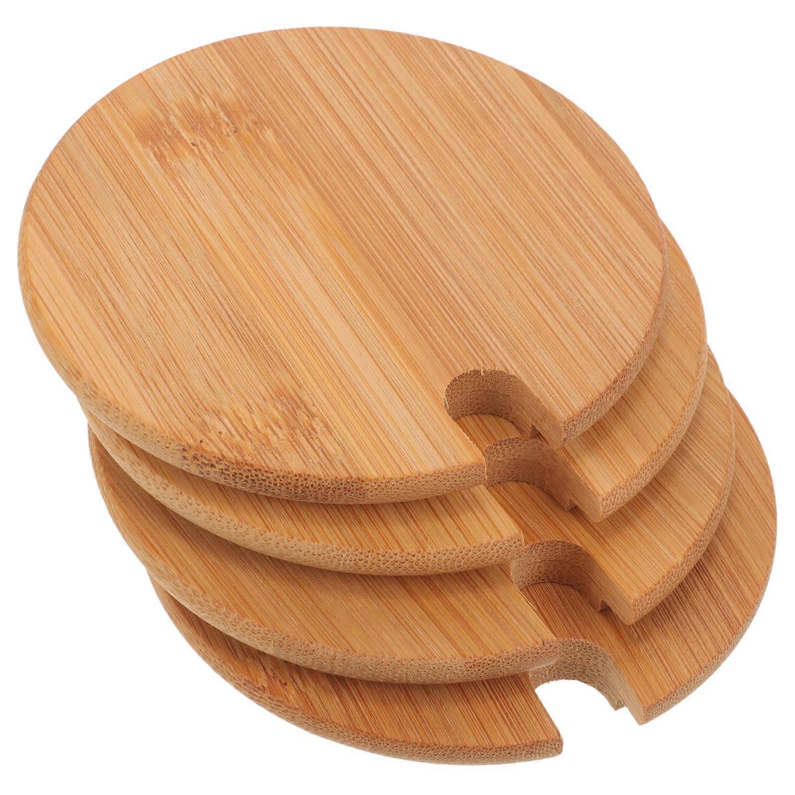 Tea Cup Lid Replacement In Brown For Home Use Round Design With Spoon Hole Prevent Spill 4Pcs