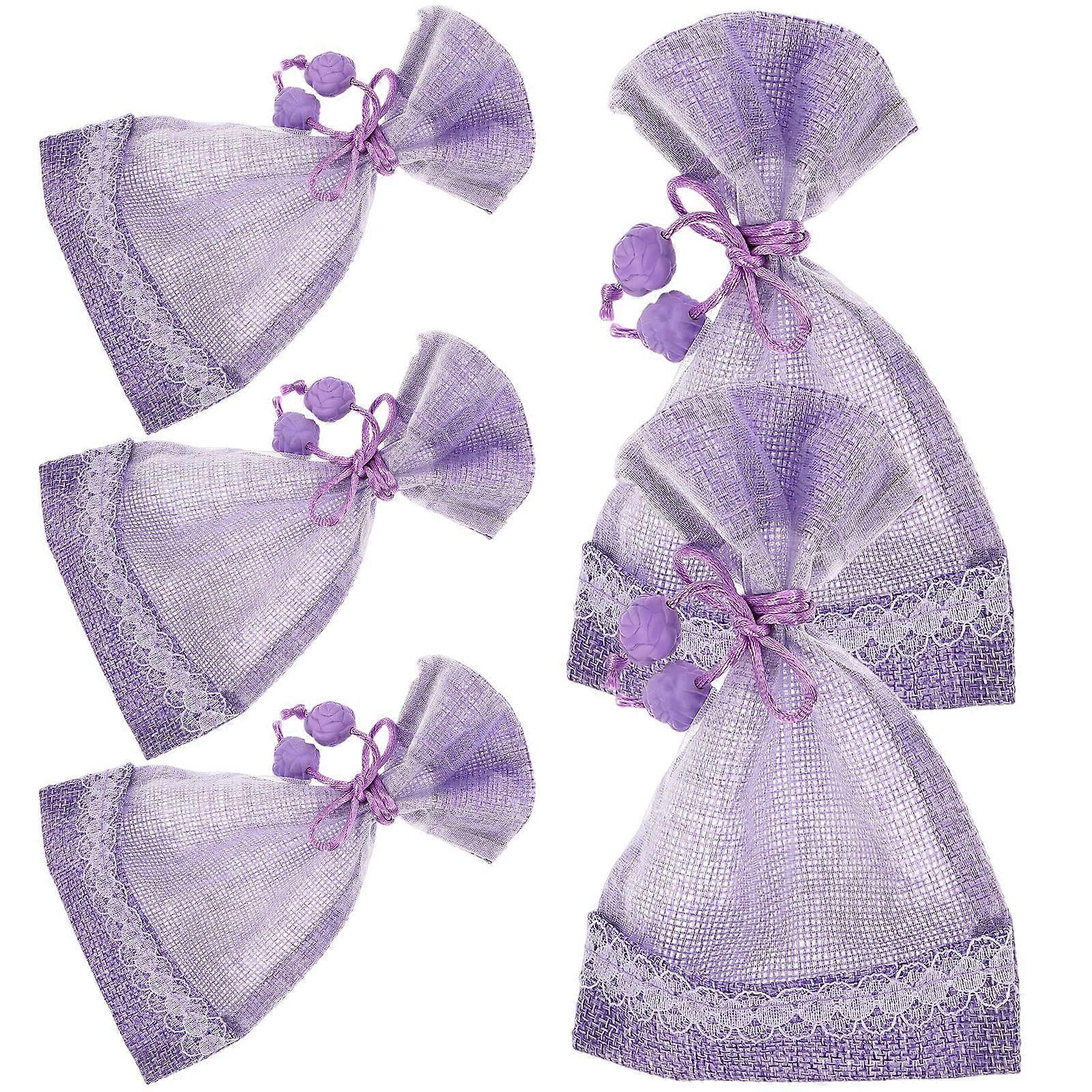 Lavender Sachets Bags Empty for Storage Use 5Pcs Purple Linen Drawstring Bags