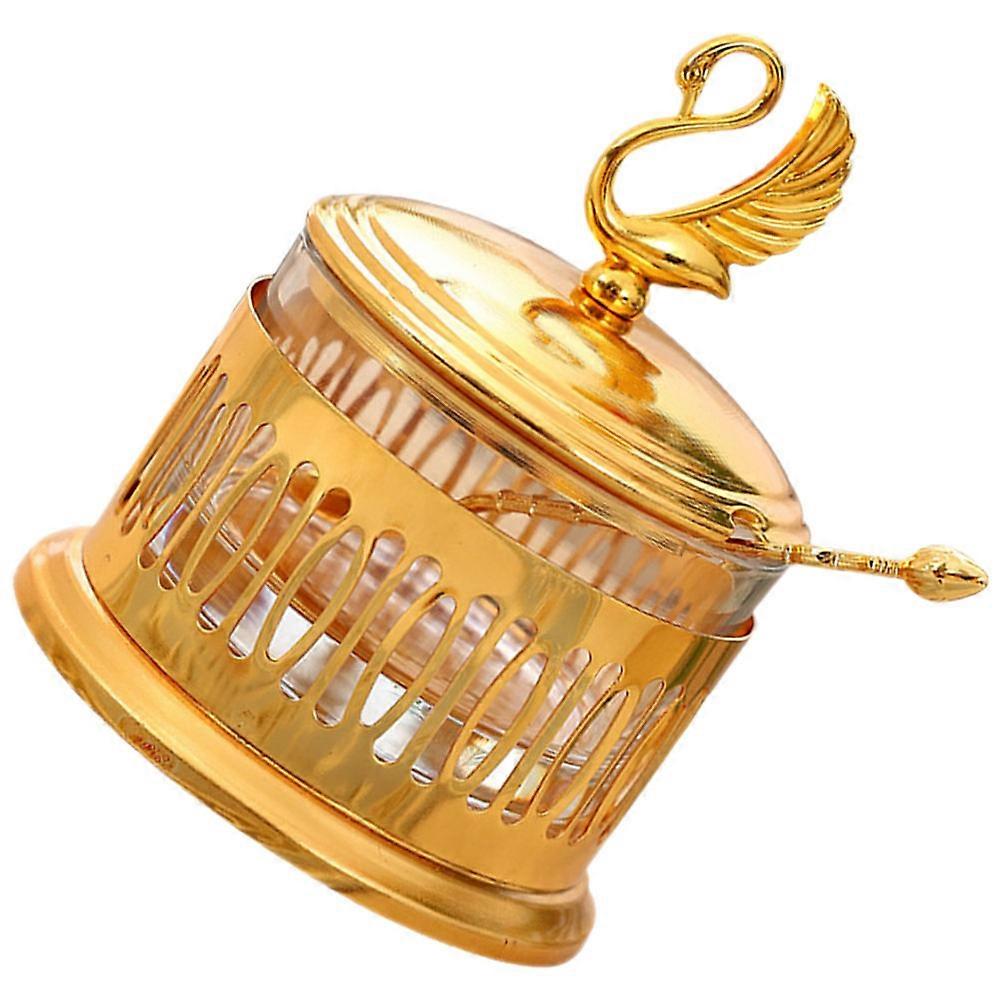 European Style 4Pcs Glass Storage Jar With Spoon And Lid Golden Cylindrical Kitchen Container For Dry Food Preservation