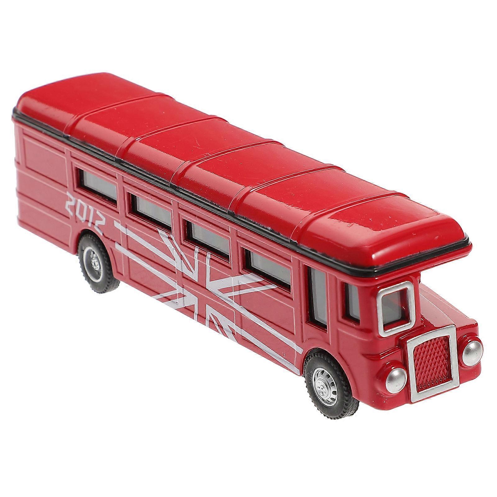 Red Bus Toy Single-Deck Bus Model for Playing 4Pcs Pull Back Cars