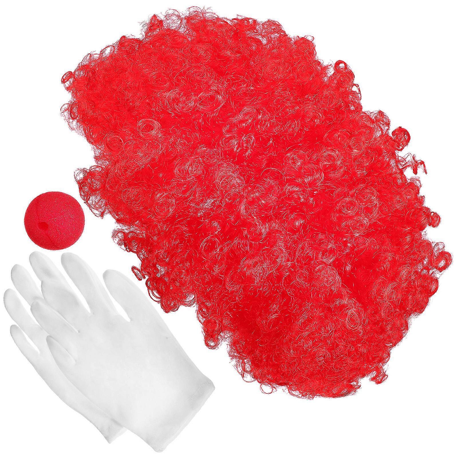 Clown Costume Accessories Set Including Wig Gloves and Nose for Show