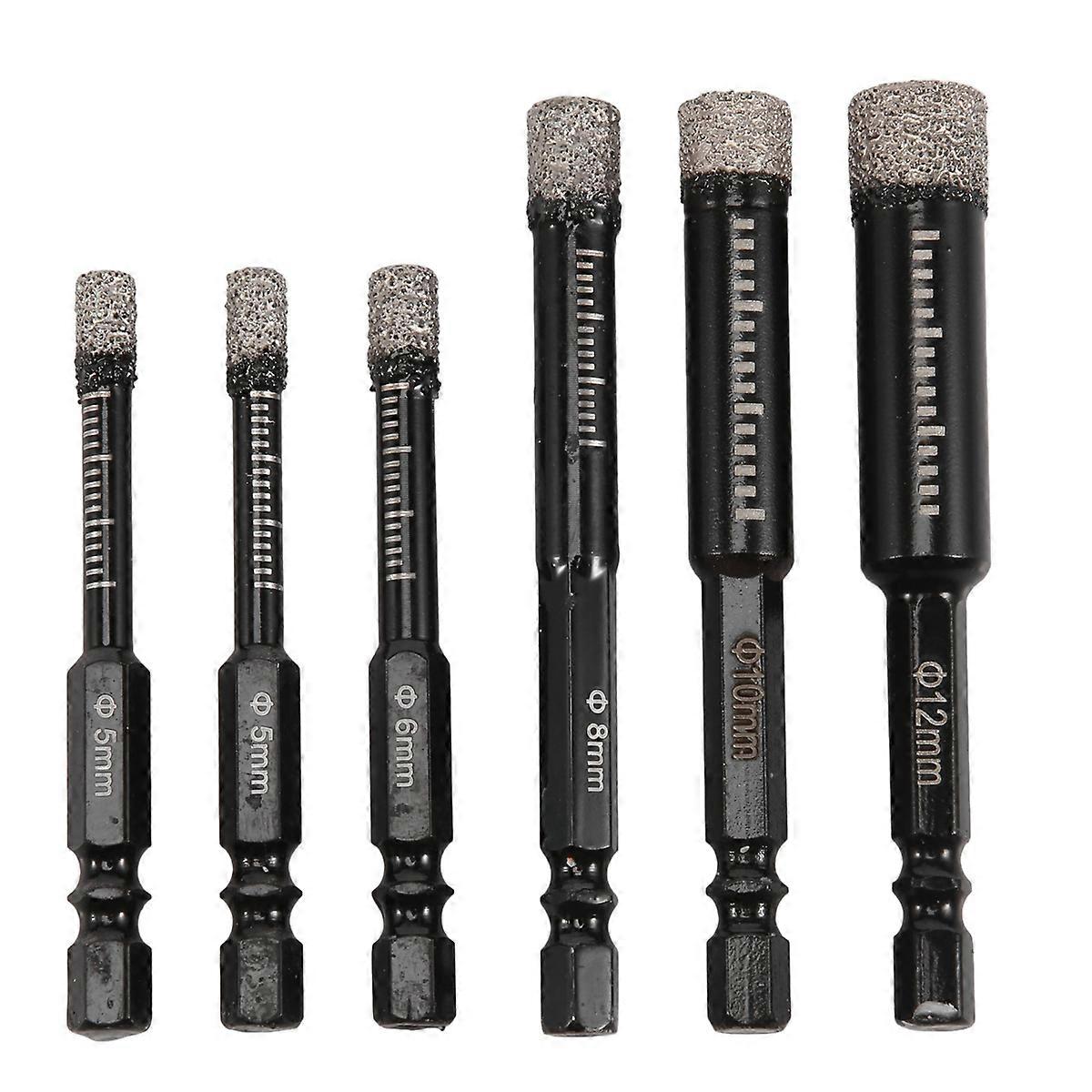 6pc Black Dry grinding stone Drill Bits Set for Granite Ceramic Marble Tile Stone Glass Hard Materials 5/6/8/10/12mm
