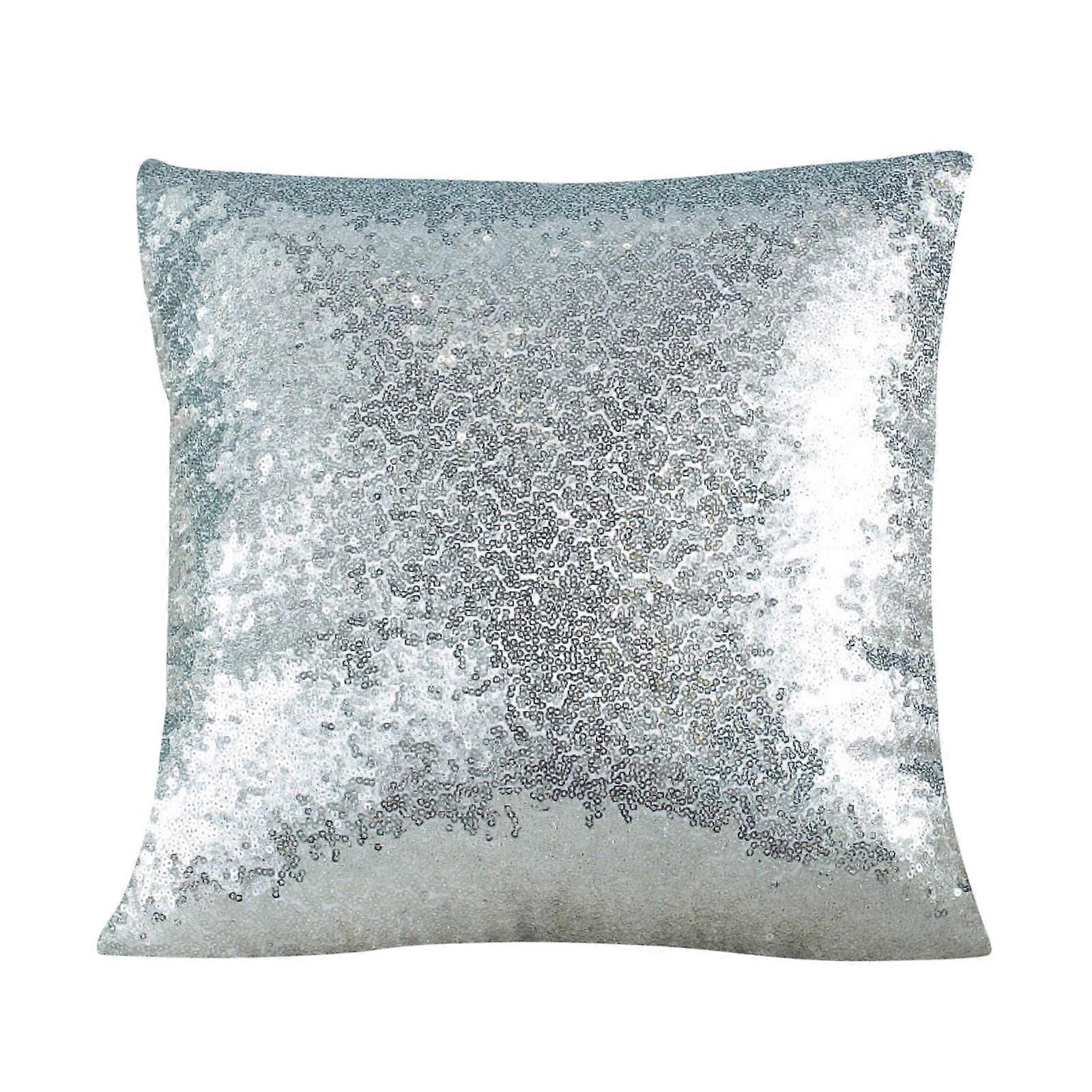 Eguiwyn Sequin Pillowcase 17.7"x17.7" Silver, Solid Color Gradient, Compatible with Wedding Party Decor & Sofa Cushions