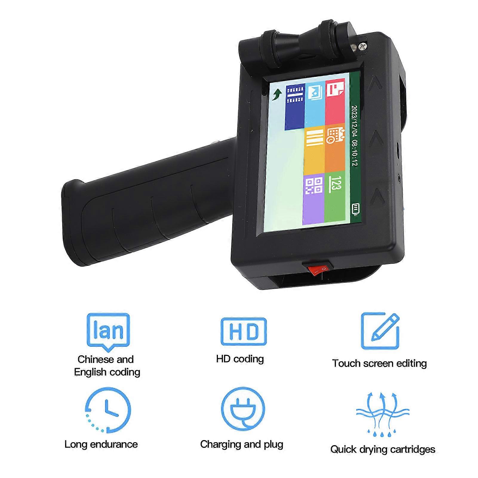 12.7mm Handheld Inkjet Printer 4.3 Inch LED Touchscreen Quick Dry Inkjet Printer Kit for Characters Barcode Graphics Date 