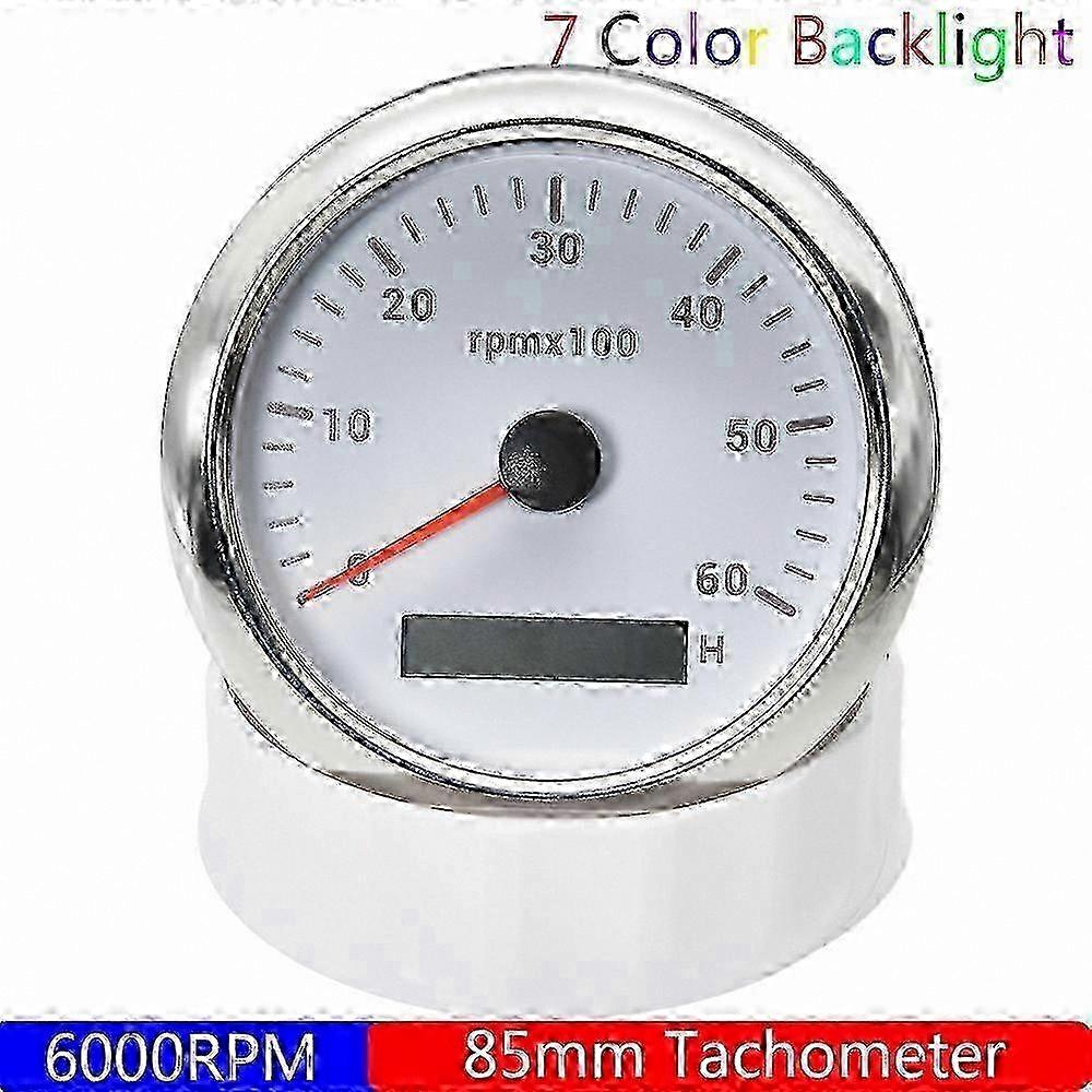 Diesel Engine Tachometer Gauge with Digital Hourmeter, 7 Color Backlight, 12V/24V Compatibility