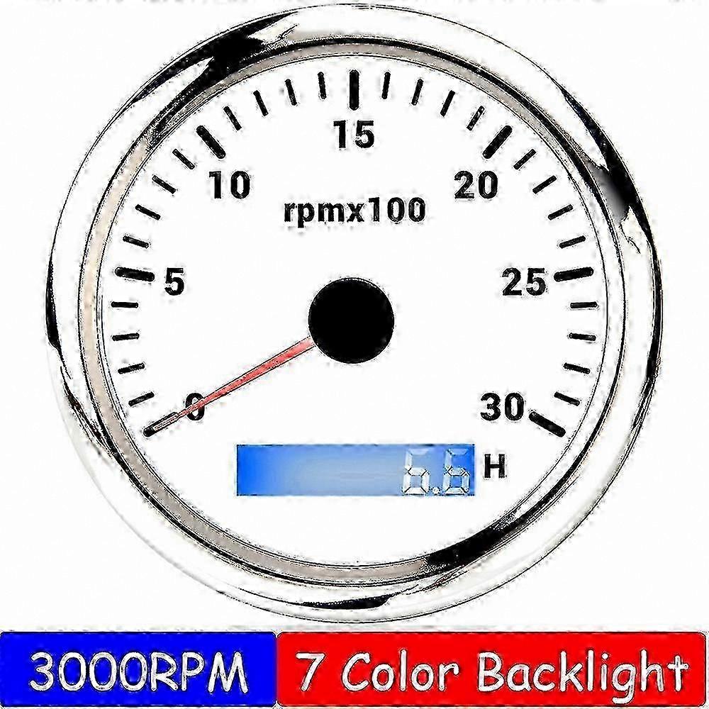 Diesel Engine Tachometer Gauge with Digital Hourmeter, 7 Color Backlight, 12V/24V Compatibility