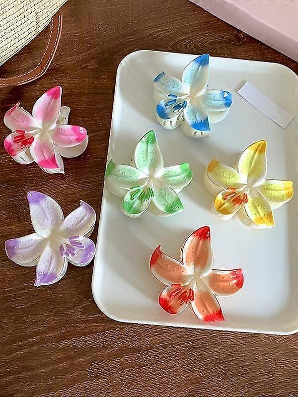 Ensemble de 6 pinces à cheveux bohèmes à motifs floraux, style simple et frais, design requin, parfait pour un usage quotidien et les coiffures de vacances à la plage.