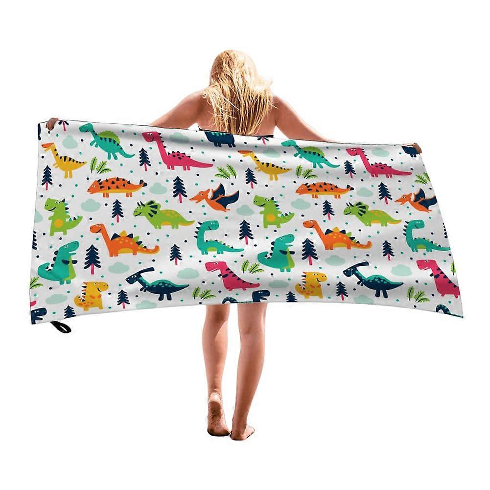 Cartoon Kids Beach Towel Dinosaur Pattern Printed Microfiber QuickDry Sand Compact Surf Towel (A)