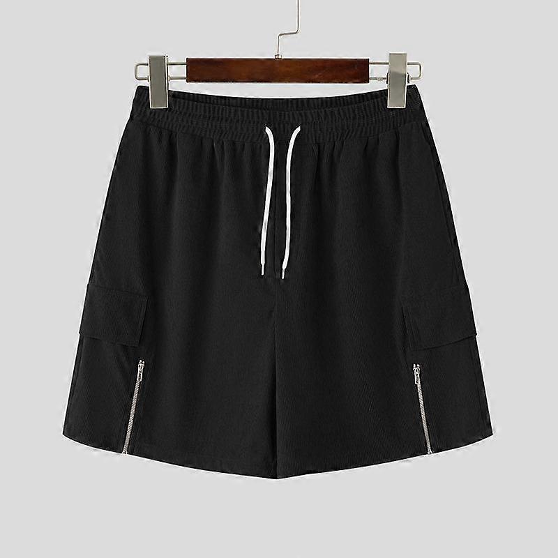 INCERUN Mens Drawstring Elastic Waist Texture Corduroy Casual Loose Shorts Pants