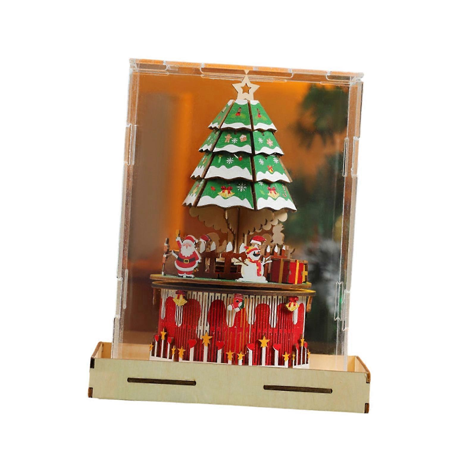Handmade Wooden Christmas Tree Ornament Assembly Puzzle Music Box Building Block For Home Decoration Multicolor