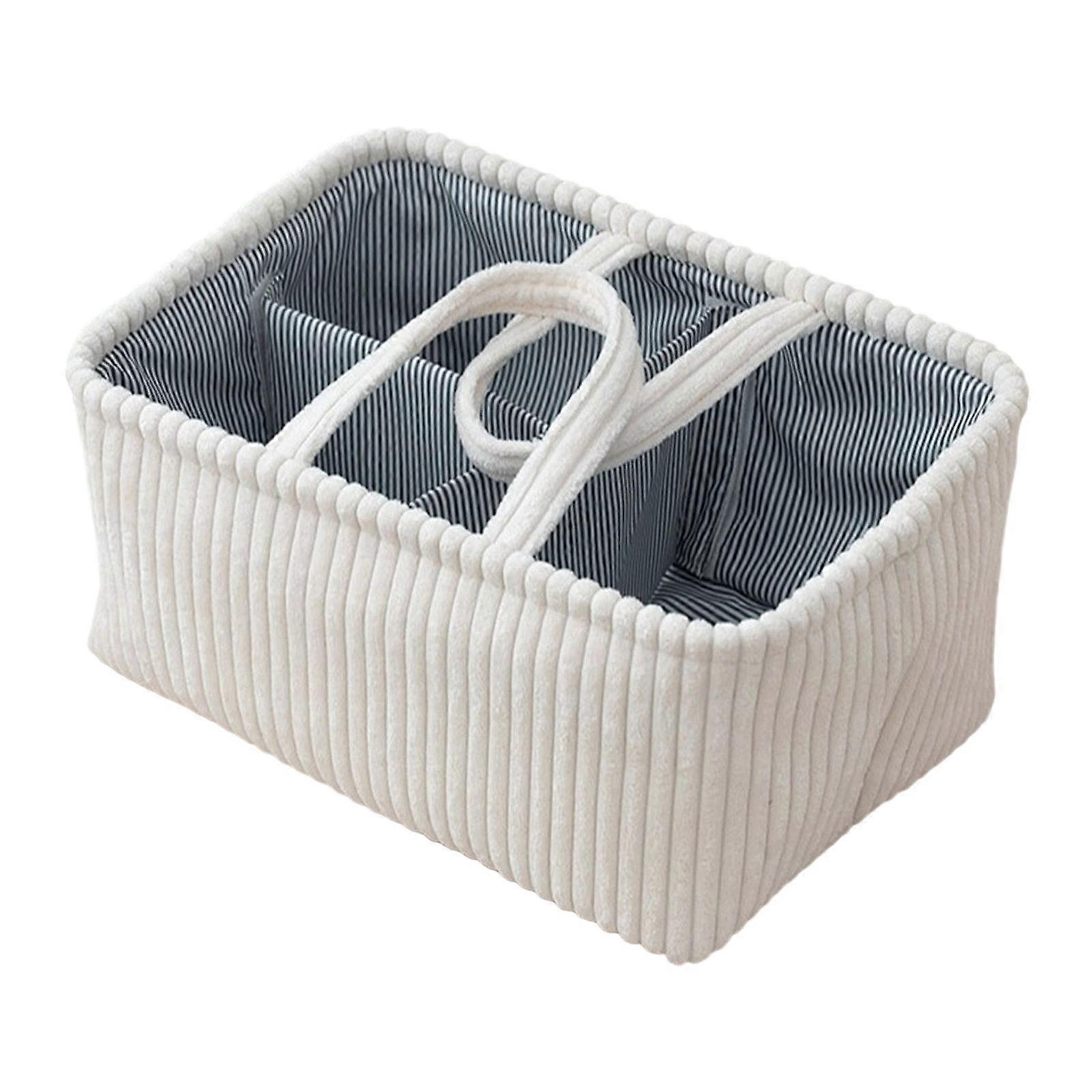 Fabric Storage Basket with Handle Multi-Compartment Organizer for Baby Clothes Toy Space Management Tool  White