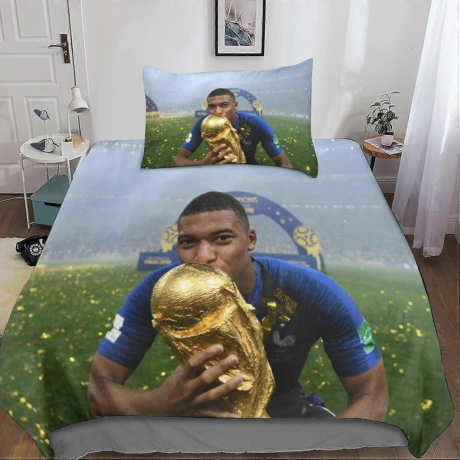 Mbappé Duvet Capa Multi Cor Luxo Daytime 3D Impresso Roupa de Cama Conjunto Microfibra Futebol Superstars Capa Colcha de Edredom Macia com Zíper Fechamento Laços S