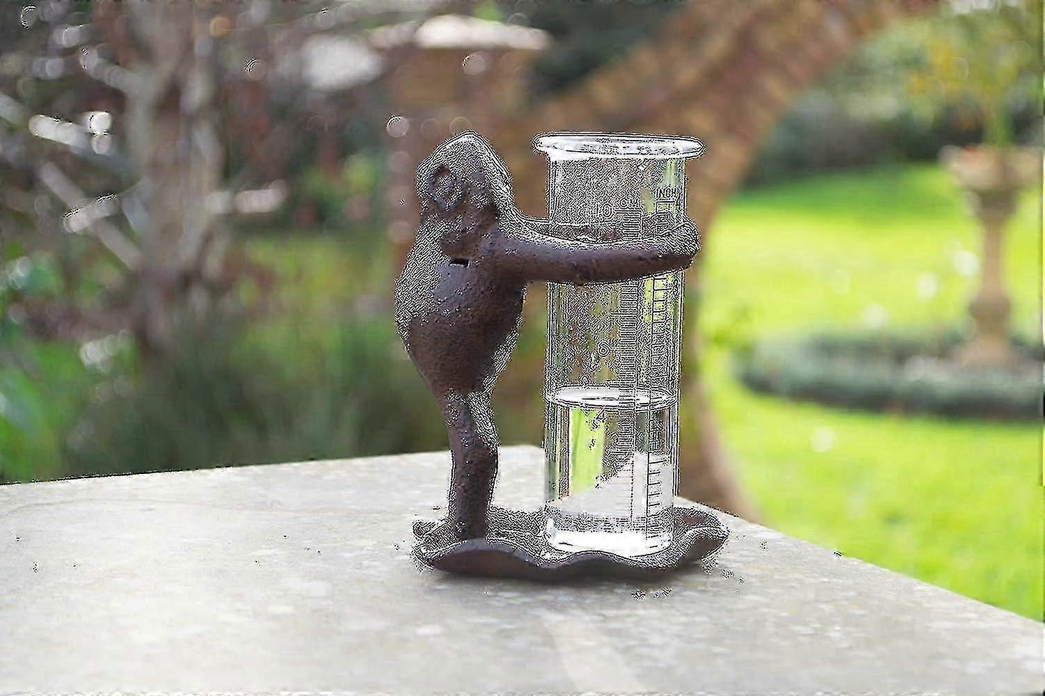 East2eden 鋳鉄製フロッグ素朴な自立型ガーデンオーナメントデコレーション レインゲージ付き