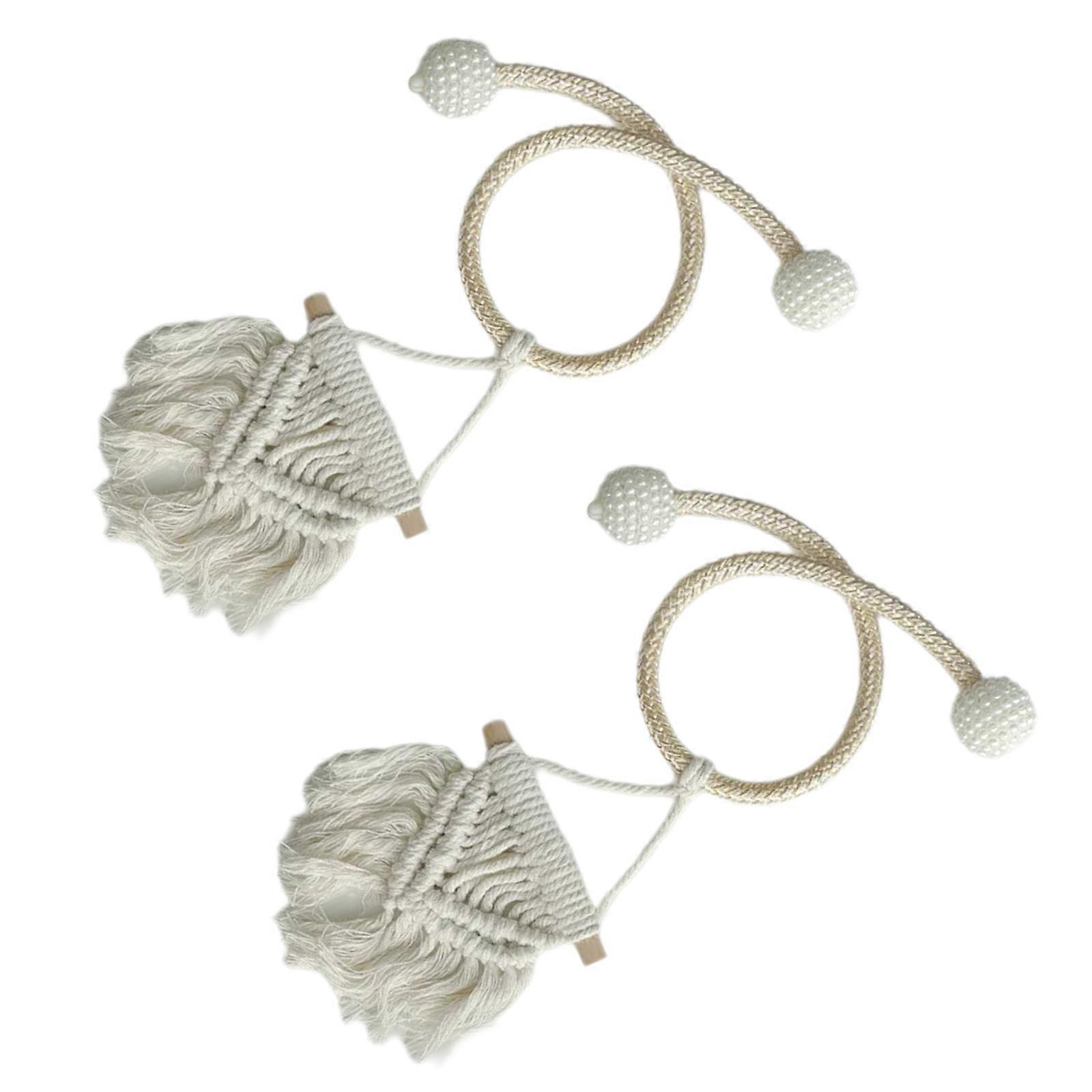 Woven Mini Tapestrys Curtain Tiebacks Window Drape Tie Backs Handwoven Drapery Holdbacks with Pearls for Nursery Decors Multicolor
