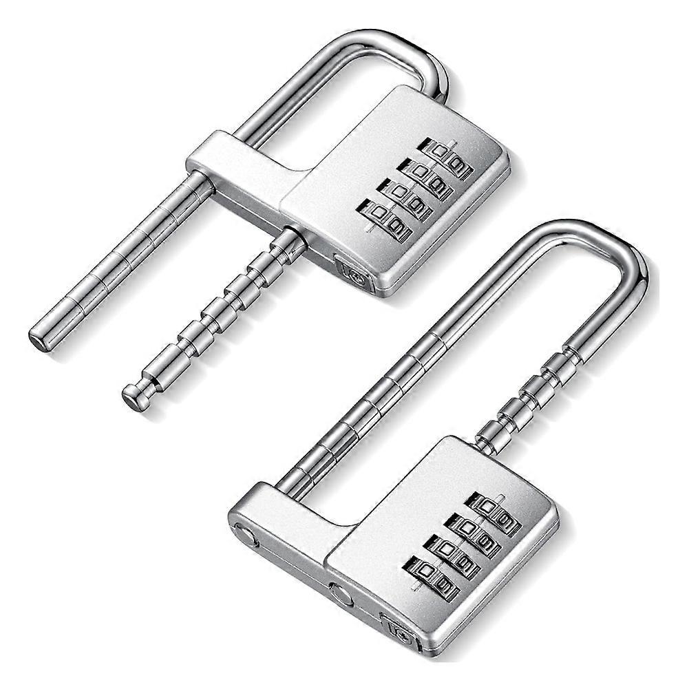 2 Pcs 4 Digit Combination Lock Code Cabinet Lock U Shaped Gym Locker Adjustable Padlock Long Shackle Lock for School