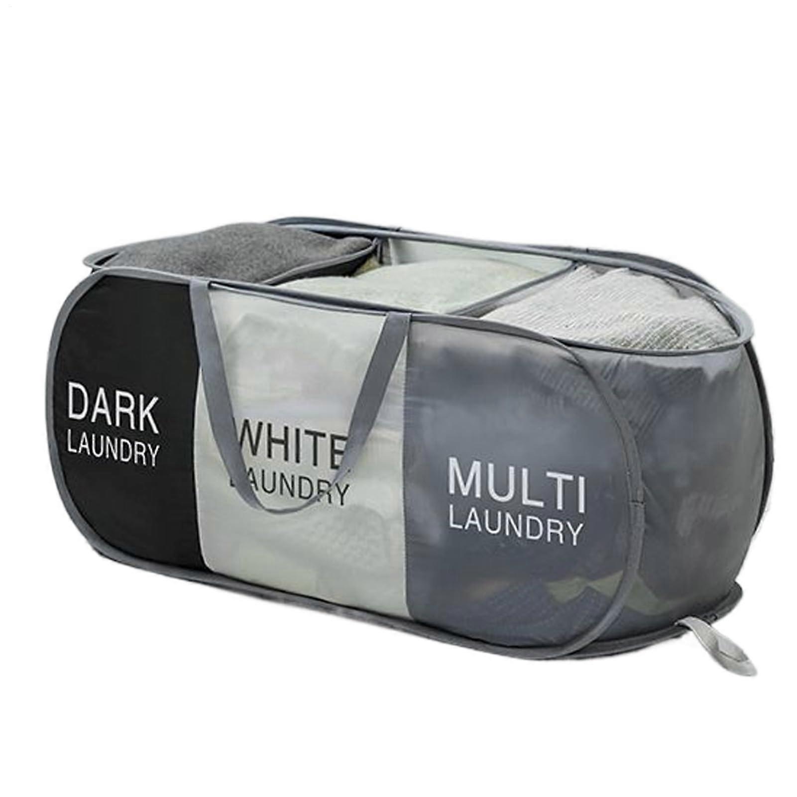 Laundry Basket with 3 Compartments and Easy Carry Handles, Lightweight Fabric Hamper for Dorm, Nursery, Travel, Baby Room