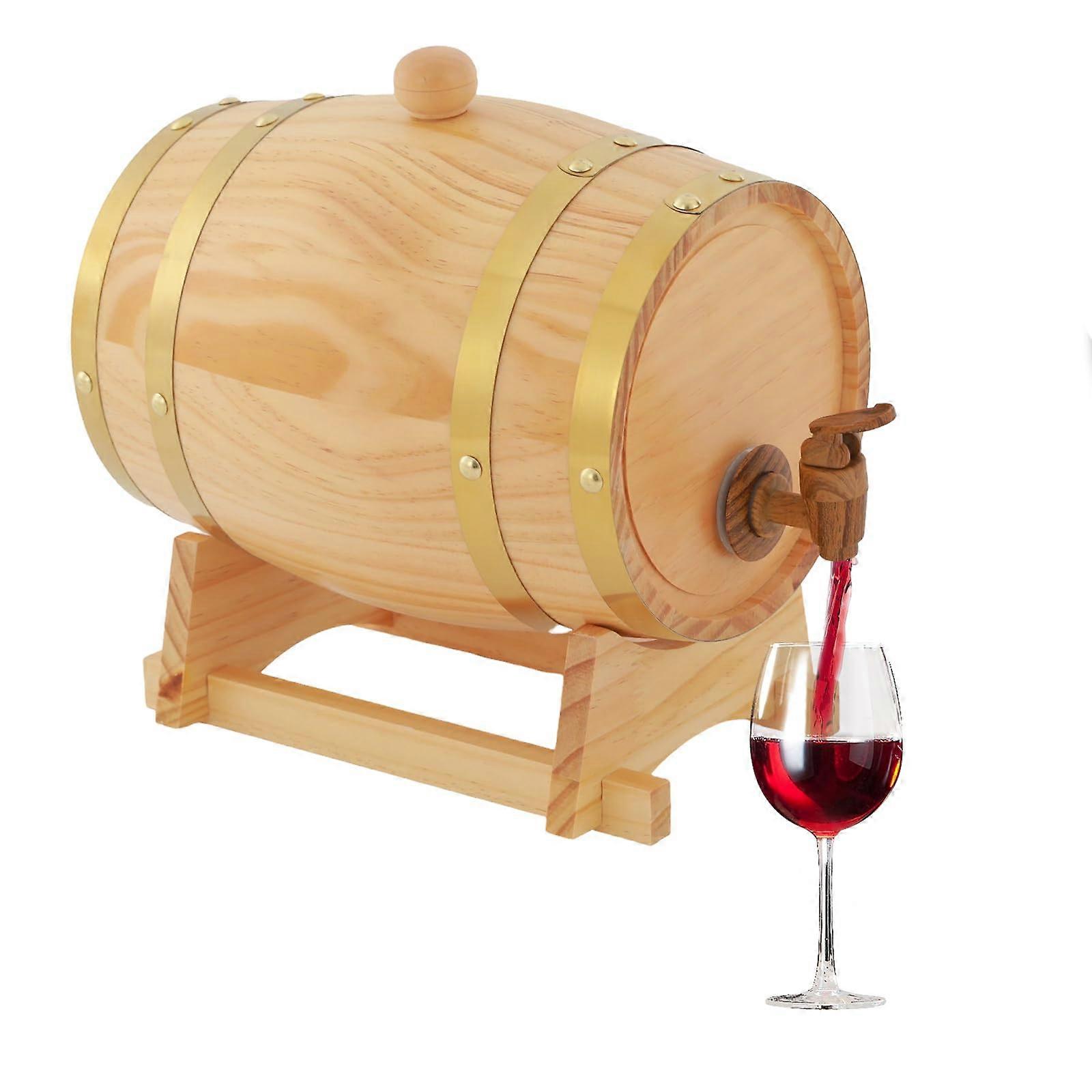 Wine Barrel Dispenser Pine Wood 3L with Stand for Whiskey and Wine Home Table Storage Display