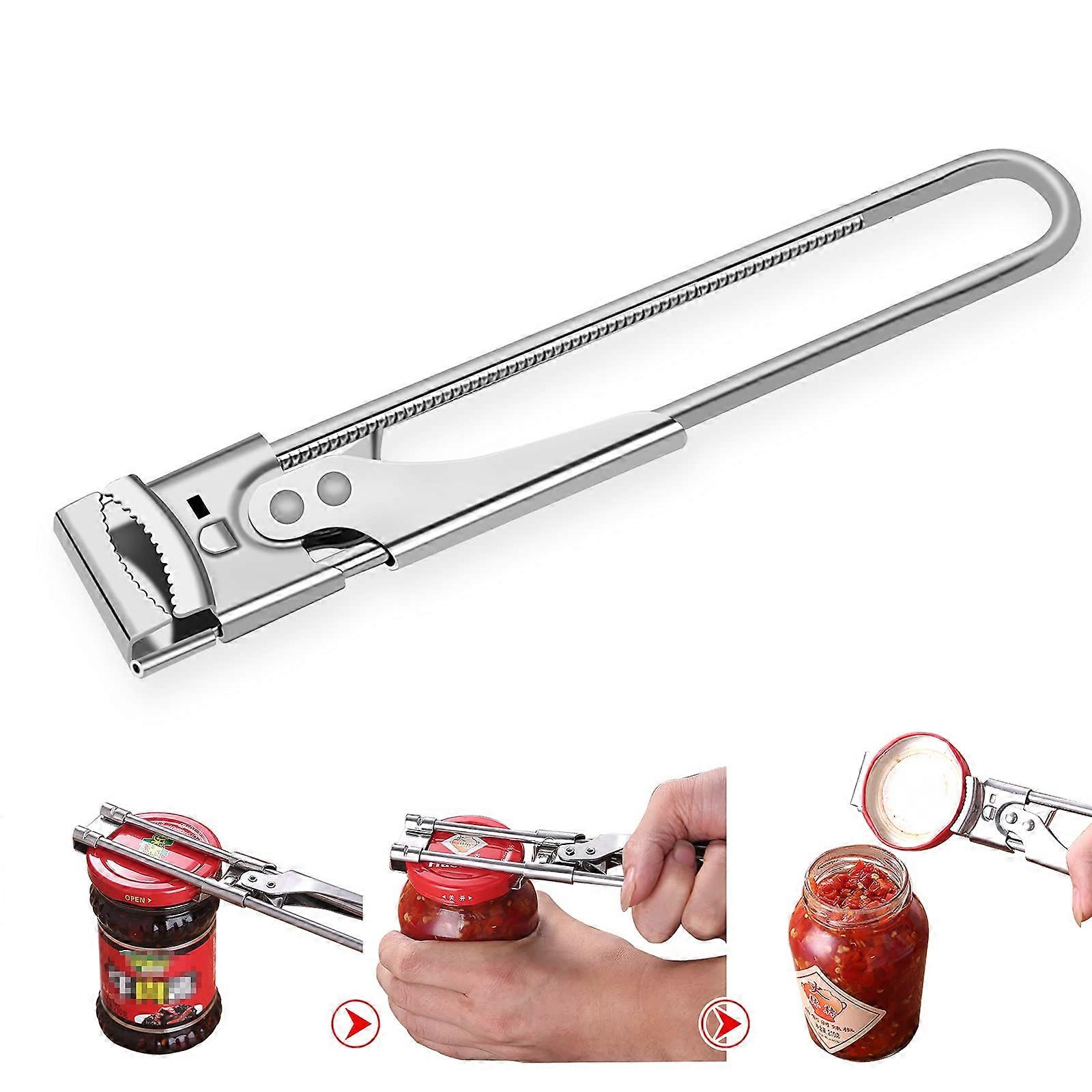Adjustable Jar and Bottle Opener 2 in 1 Ergonomic Grip Kitchen Tool for Tight Lids Silver SB002