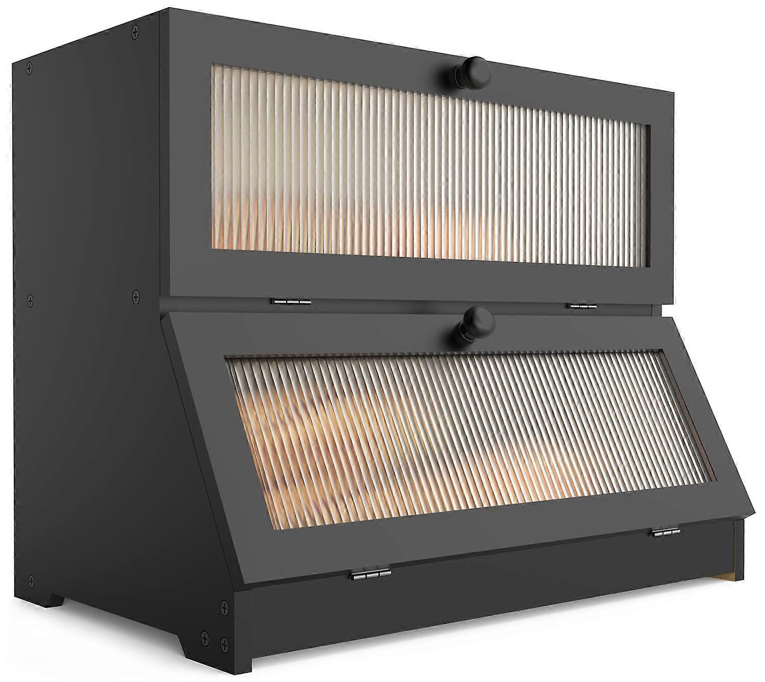 Bamboo Bread Box with Double Layer Storage and Clear Window for Kitchen Counter (Black)