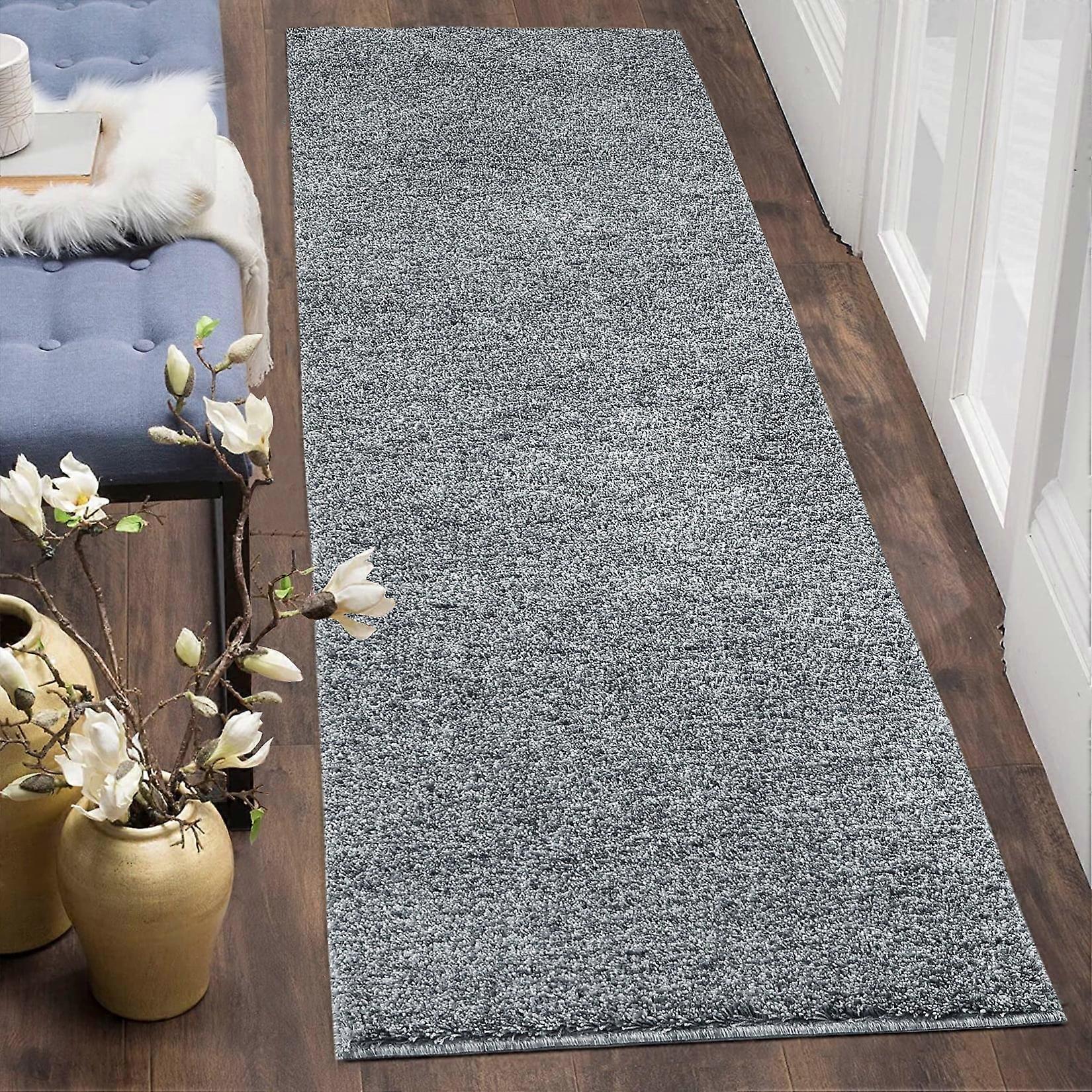 Garvee 2' x 6' Runner Rug Modern Space-Dyed Shaggy Fluffy Shag Hallway Runner Rug Non Slip Non-Shedding Fuzzy Plush Rug Carpet, Gray