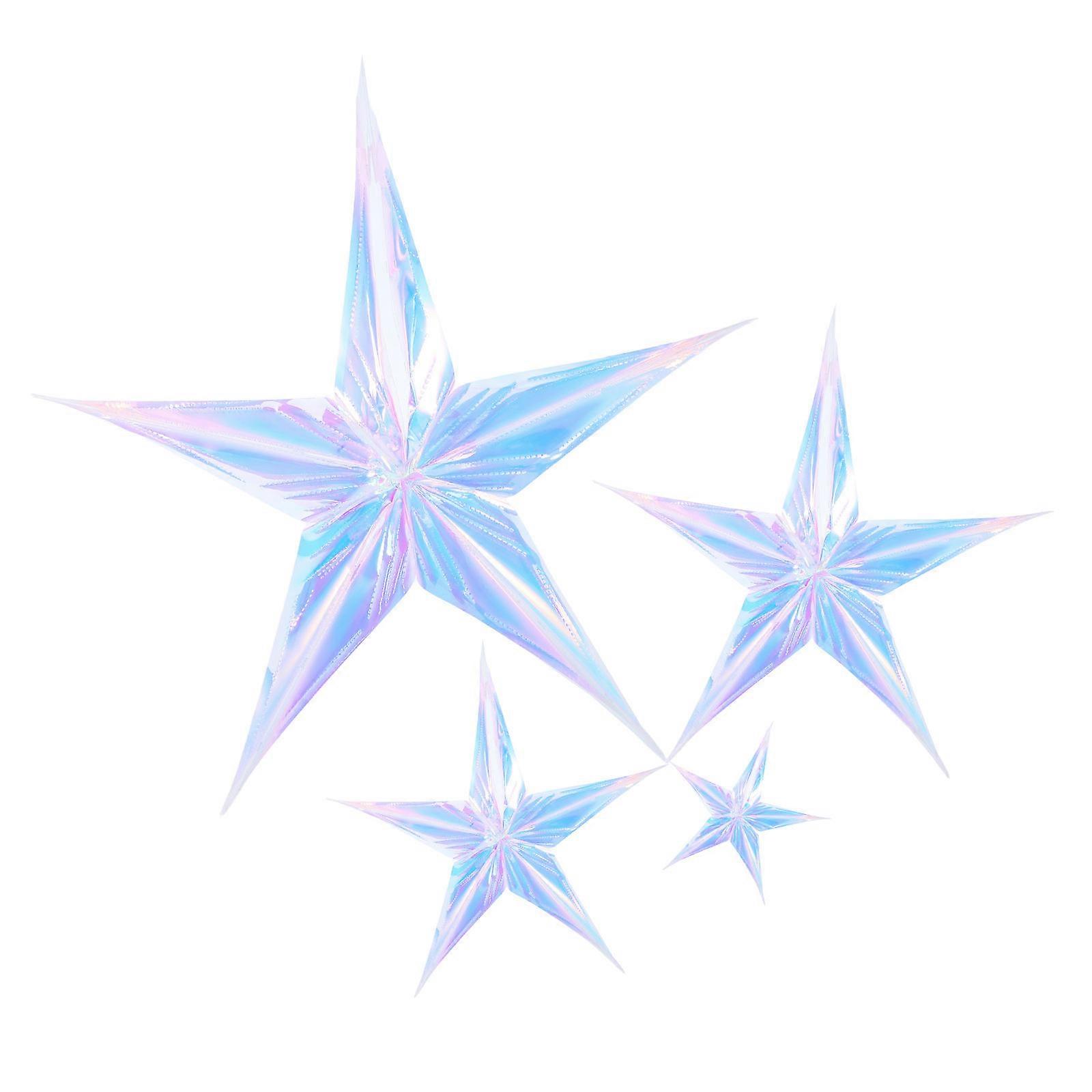 Iridescent Hanging Decorations Five Pointed Star Party Decor 4Pcs