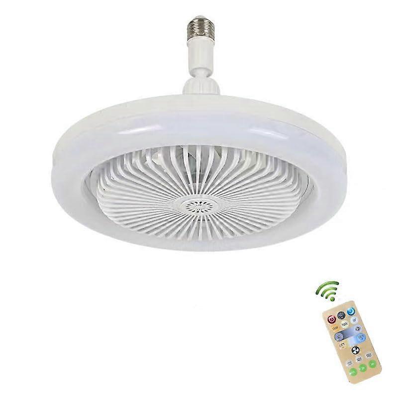 LED Ceiling Fan Light with Remote Control - 2-in-1 Mini Fan & E27 Light Fixture, 3 Speed Settings, 3 Color Temperatures, Quiet for Home Office