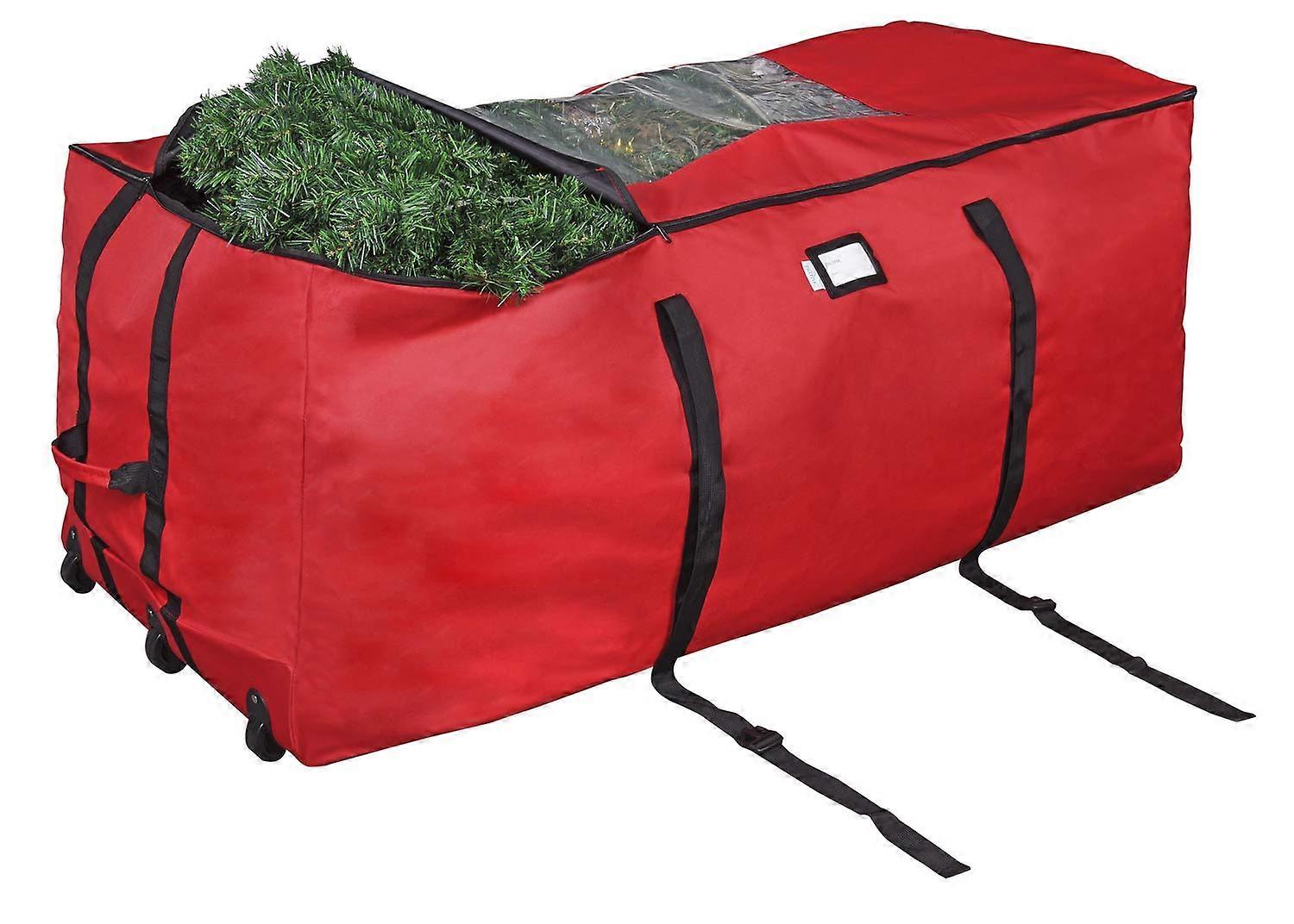 Extra Large Christmas Tree Storage Bag with Wheels for 9ft Trees, Heavy Duty Red Holiday Container