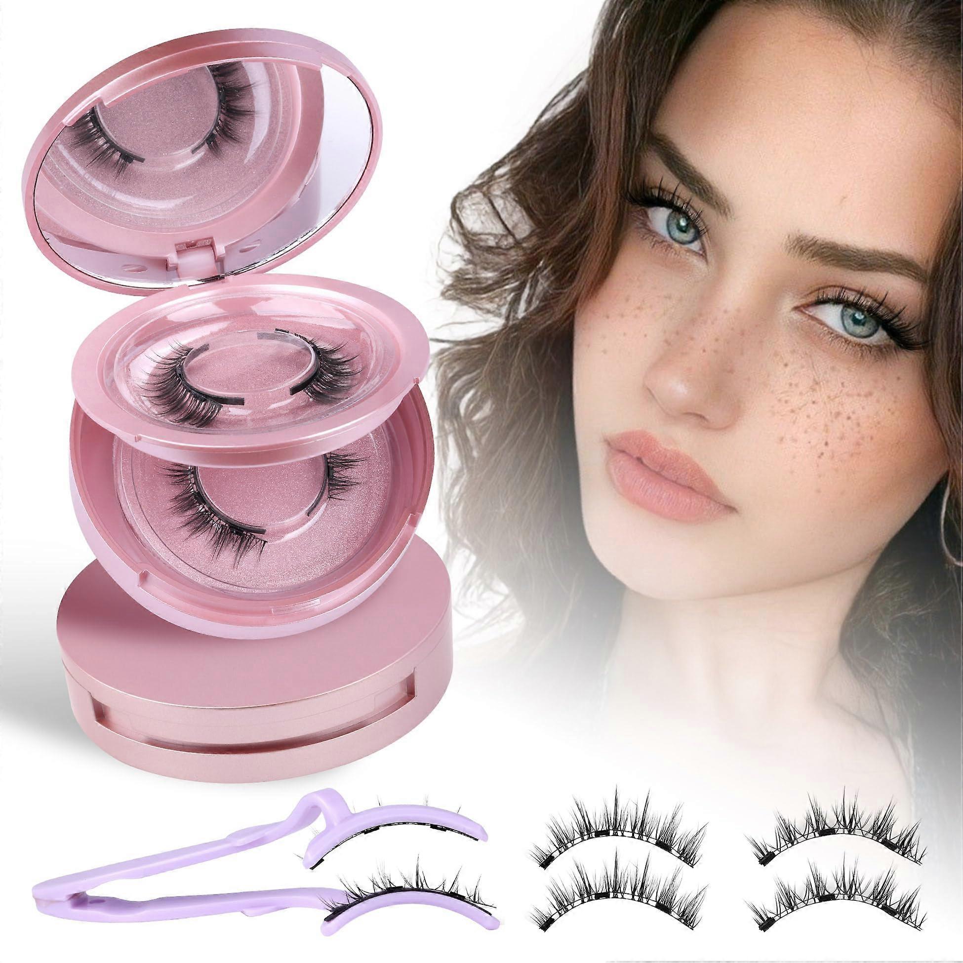 Magnetic Eyelashes with Applicator 2 Pairs Natural Wispy Reusable No Glue Waterproof Lashes