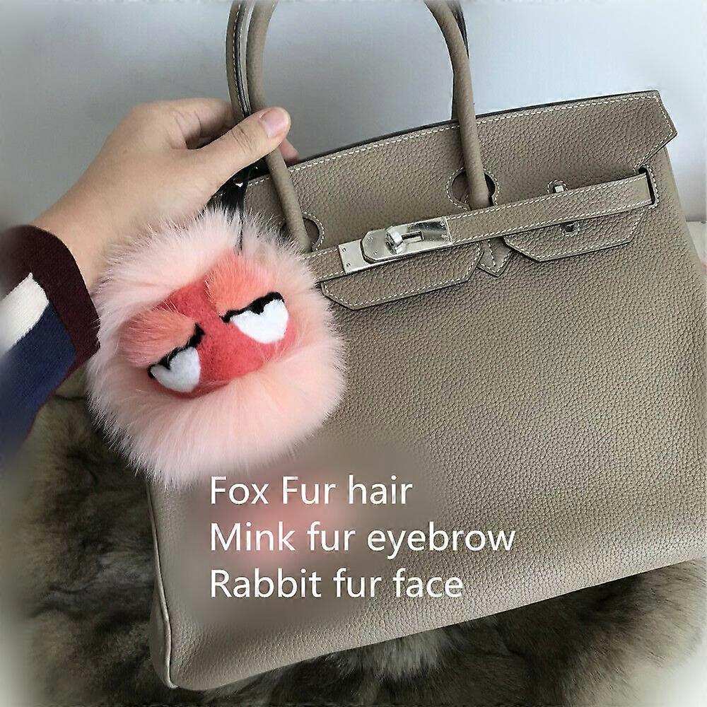 Peach Pink Real Fox Fur PomPom Ball Fur Monster Bag Bug Charm Keychain