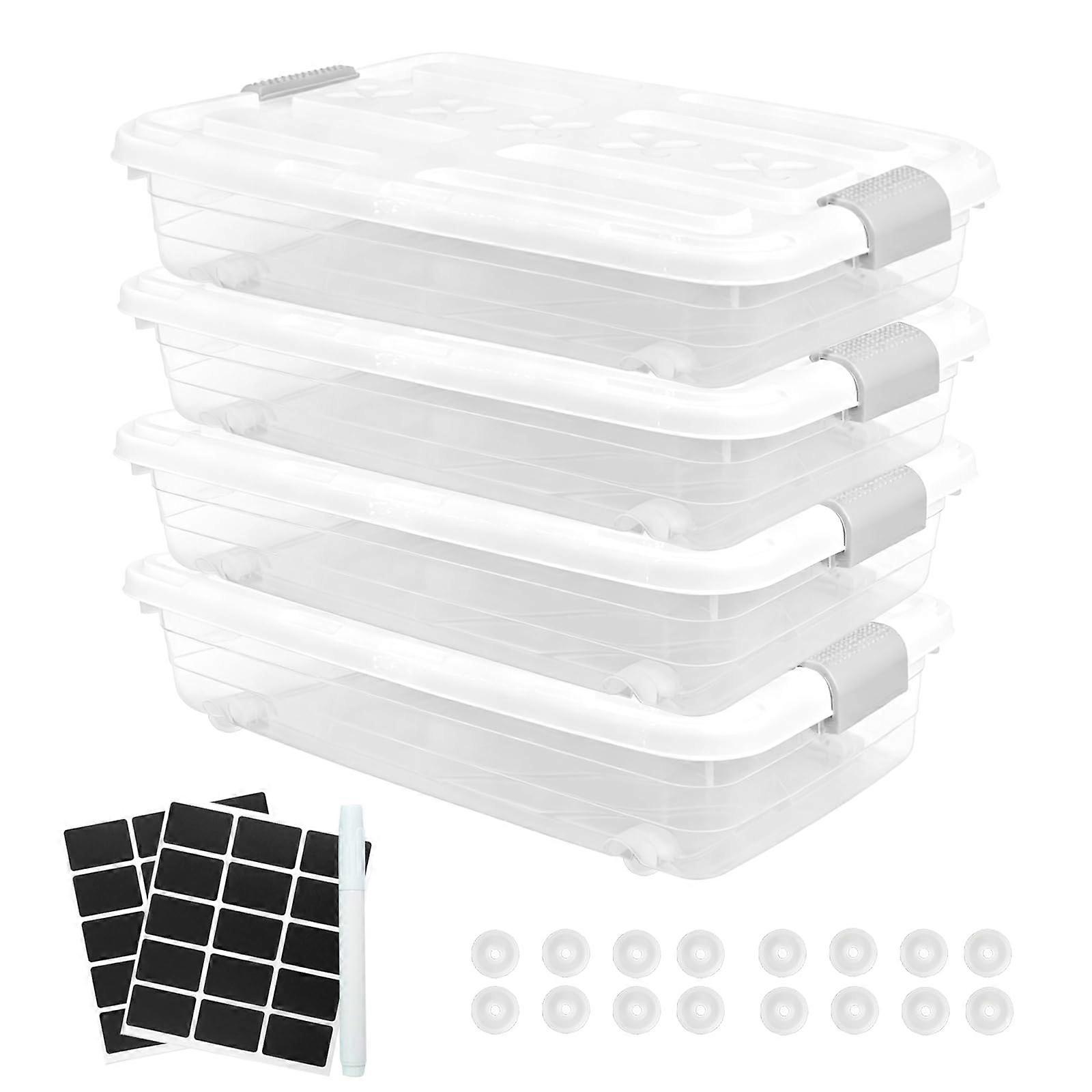4 Pcs Under Bed Storage Containers with Wheels and Lids, Clear Stackable Large Capacity Bins for Clothes