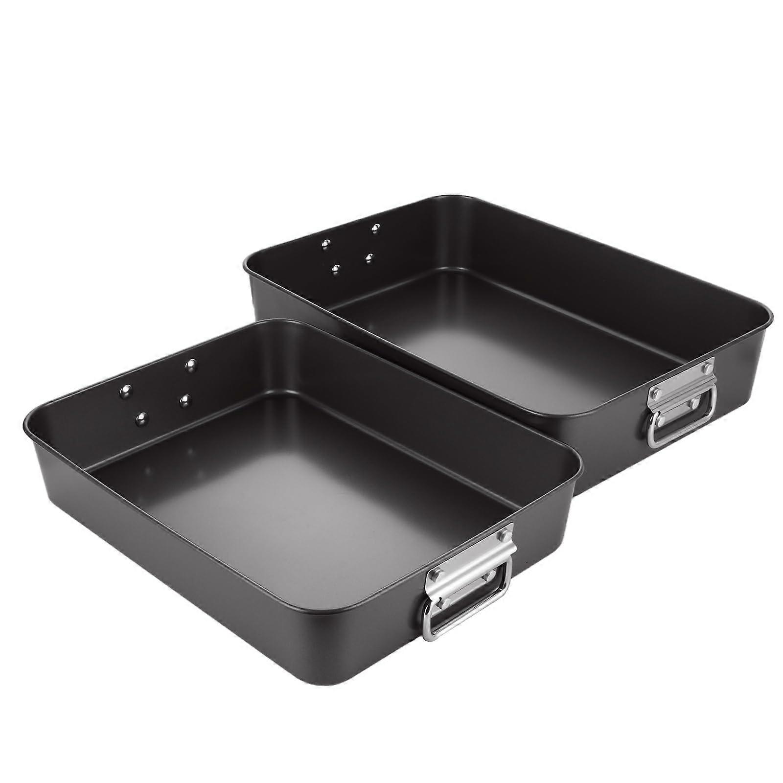 2 Pack Nonstick Lasagna and Roasting Pan Set, Deep Carbon Steel Baking Dishes with Handles for Oven