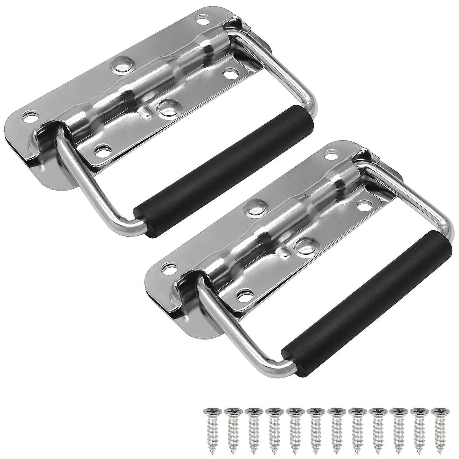 2 Pcs 4.33' Spring Loaded Handle with Rubber Grip, Chrome Surface Mount Chest Handle for Storage Boxes
