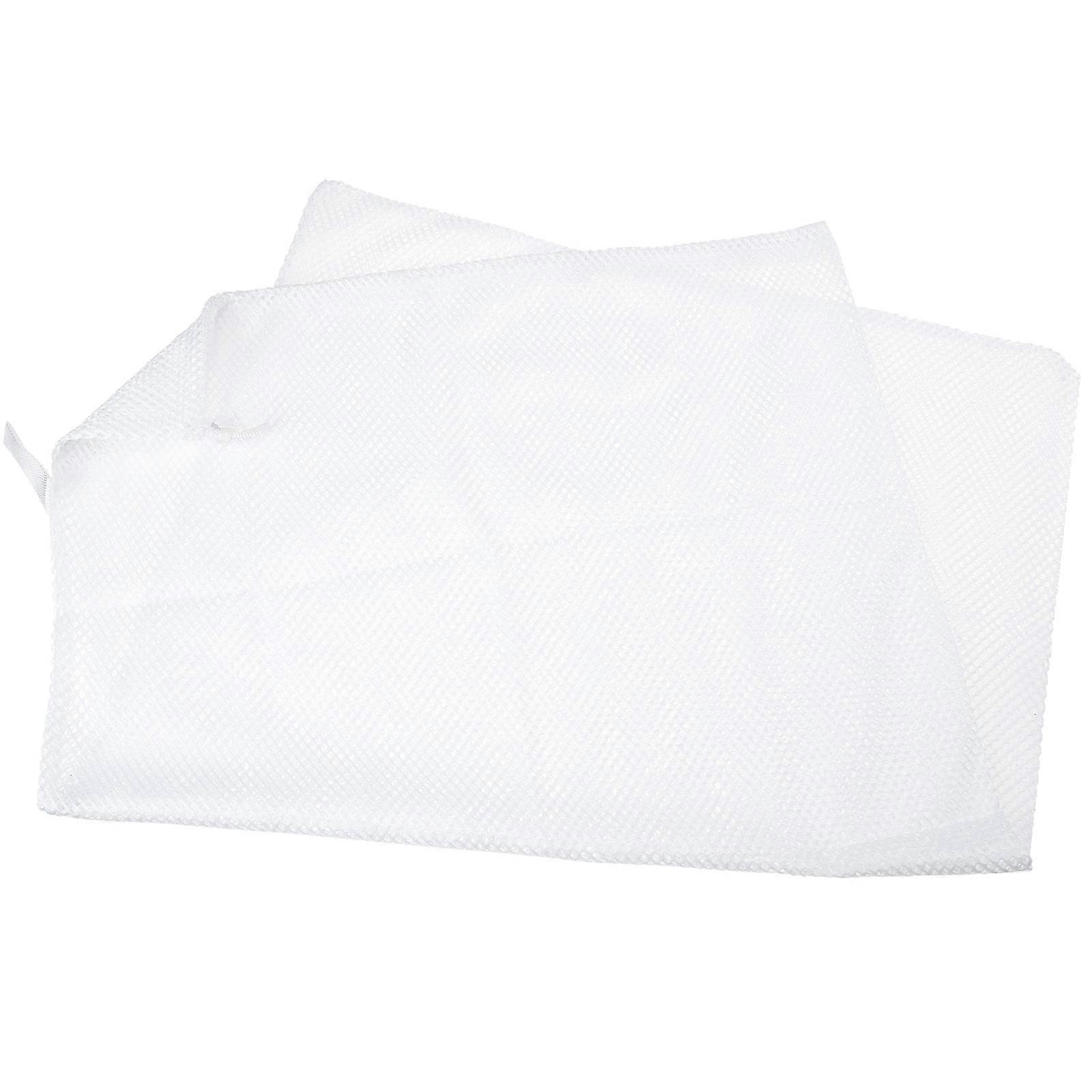 Mesh Laundry Bag Portable Washable Drawstring Storage Bag For Home Laundry White Rectangular Grid 1Set