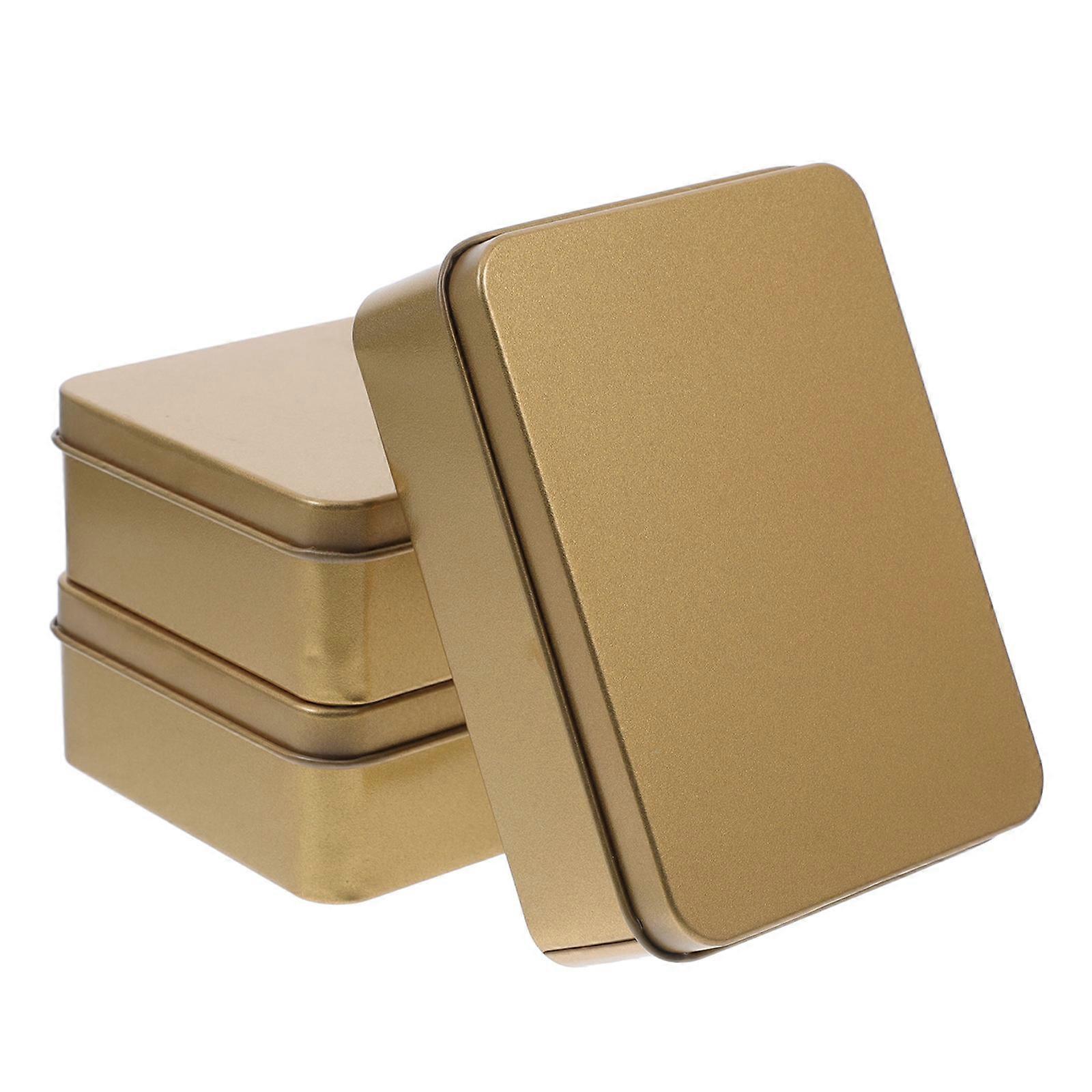 Tinplate Rectangular Boxes for Storage 3Pcs Golden Metal Candy Containers