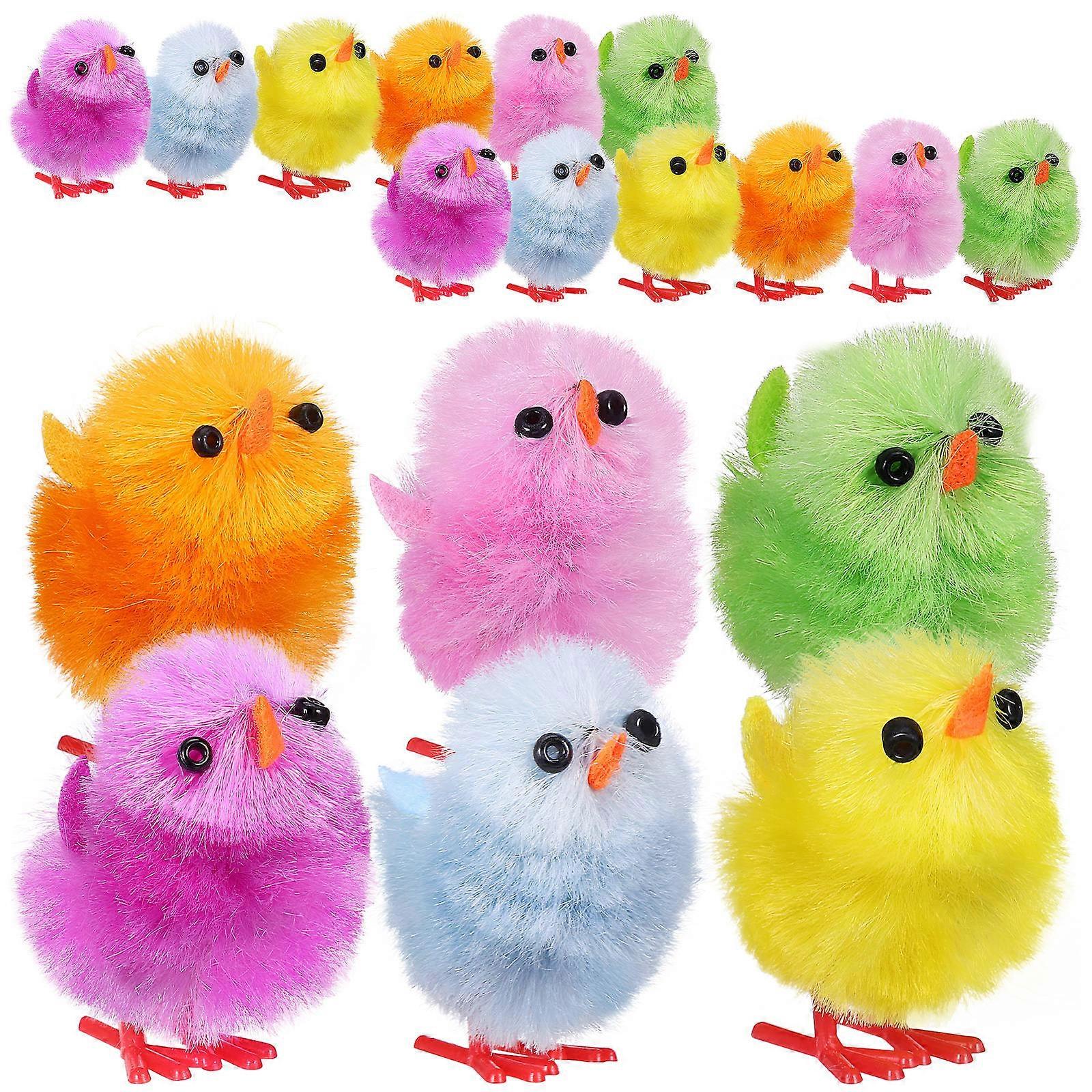 Fluffy Easter Chicks Plush Decorations for Party 18Pcs Variety Colors