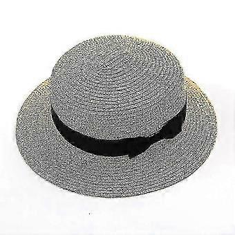 Womens Beach Bowler Straw Boater Hat Round Flat Caps Wide Brim 26s