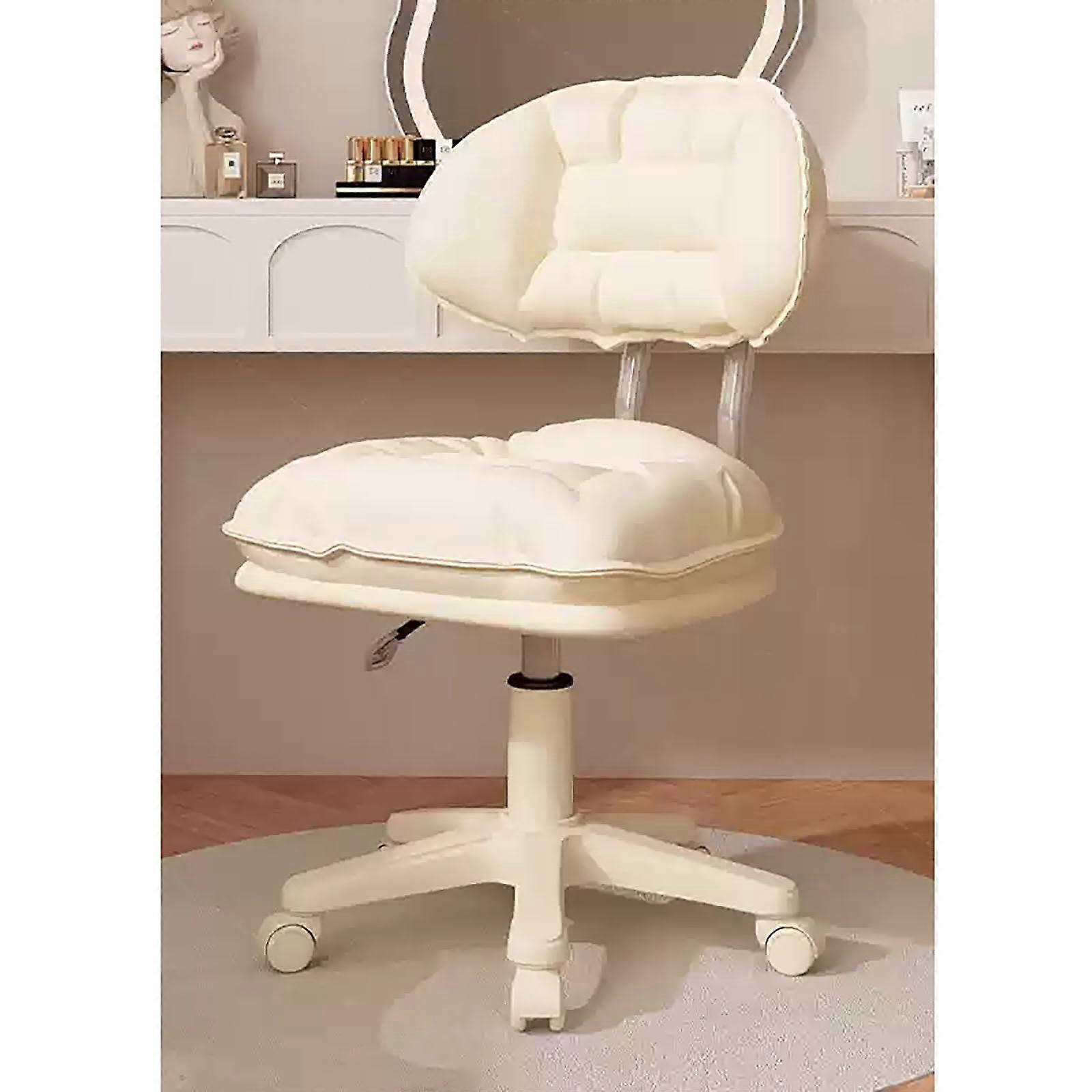 Swivel Office Chair with Ergonomic Backrest, Height Adjustable White Rolling Stool for Home Office