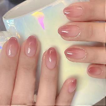 Ombre French Press On Nails Short Oval Acrylic Fake Nails Set with Elegant Nude Design 24Pcs
