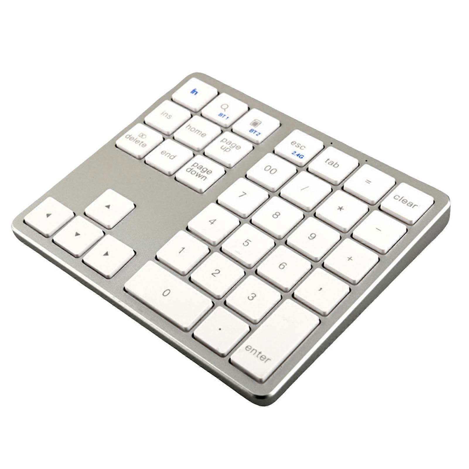Wireless Keyboard with Number Pad, Silent Typing, MultiDevice, Compact Silver White